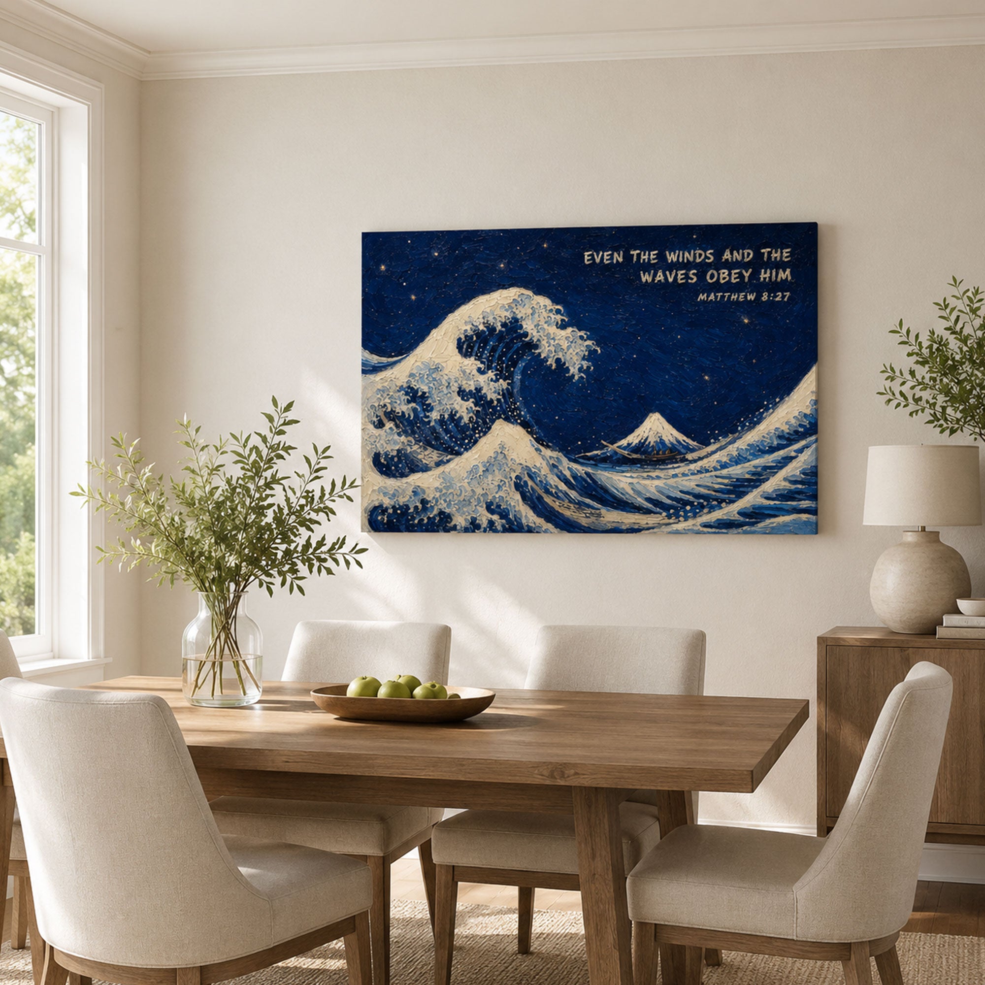 Even the Winds and Waves Obey Him Canvas Print, Matthew 8:27 Christian Wall Decor, Faith Gift