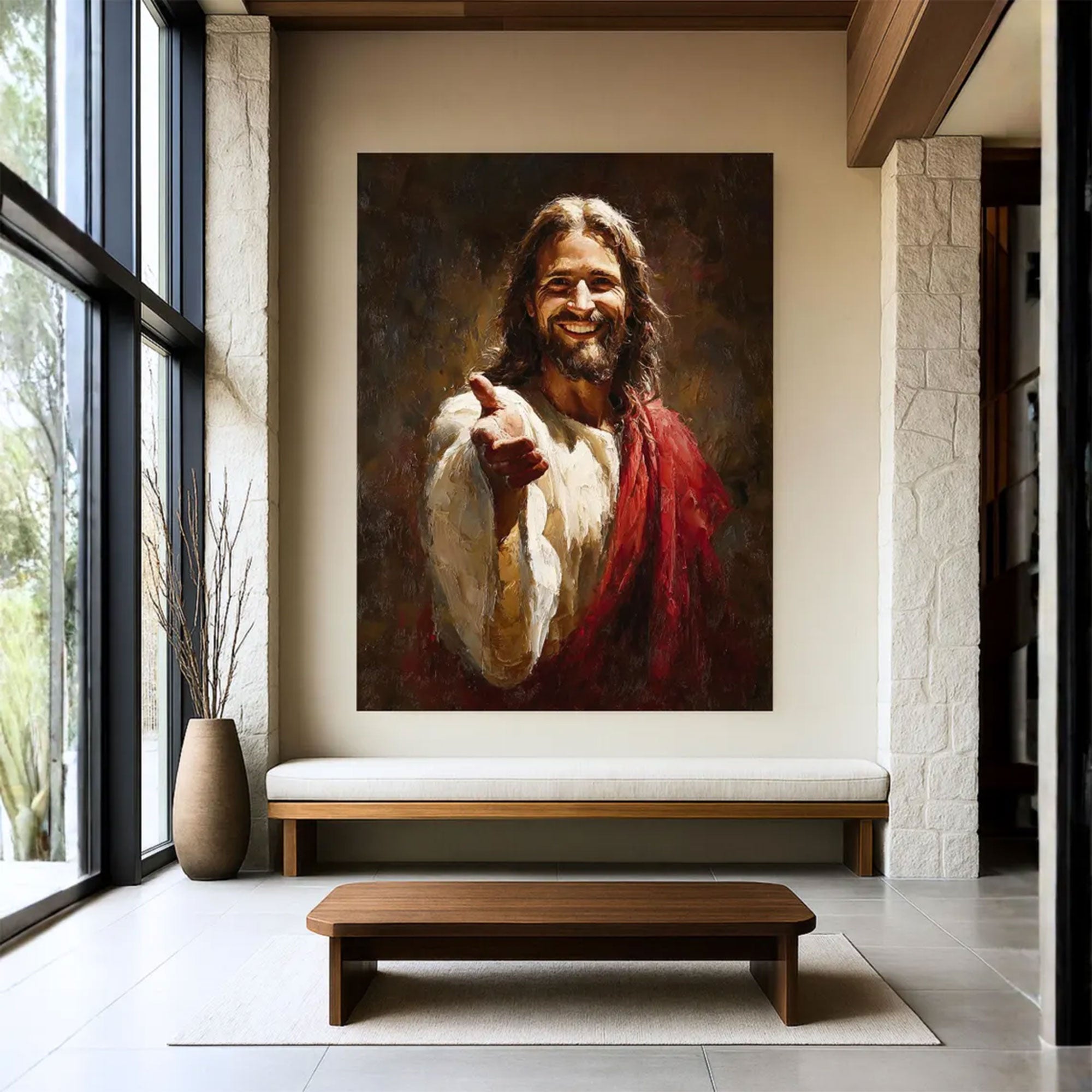 Jesus Smiling Canvas , Christian Wall Art, Religious Home Decor, Faith Gift Idea
