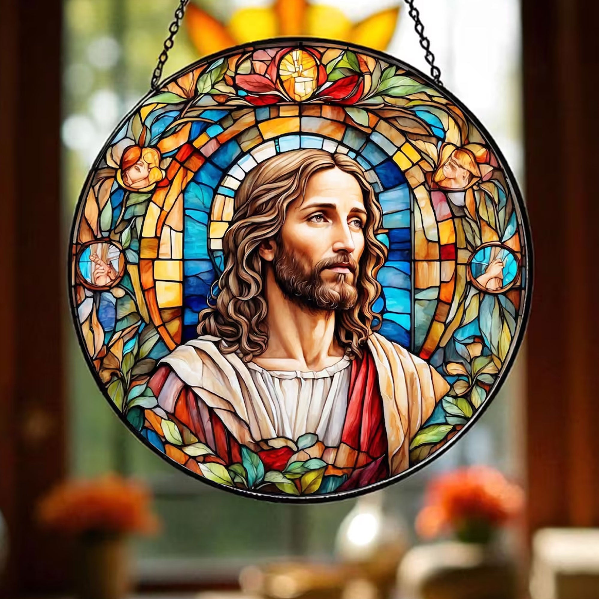 Jesus Christ Suncatcher, Christian Stained Glass Window Hanging, Religious Home Decor Gift