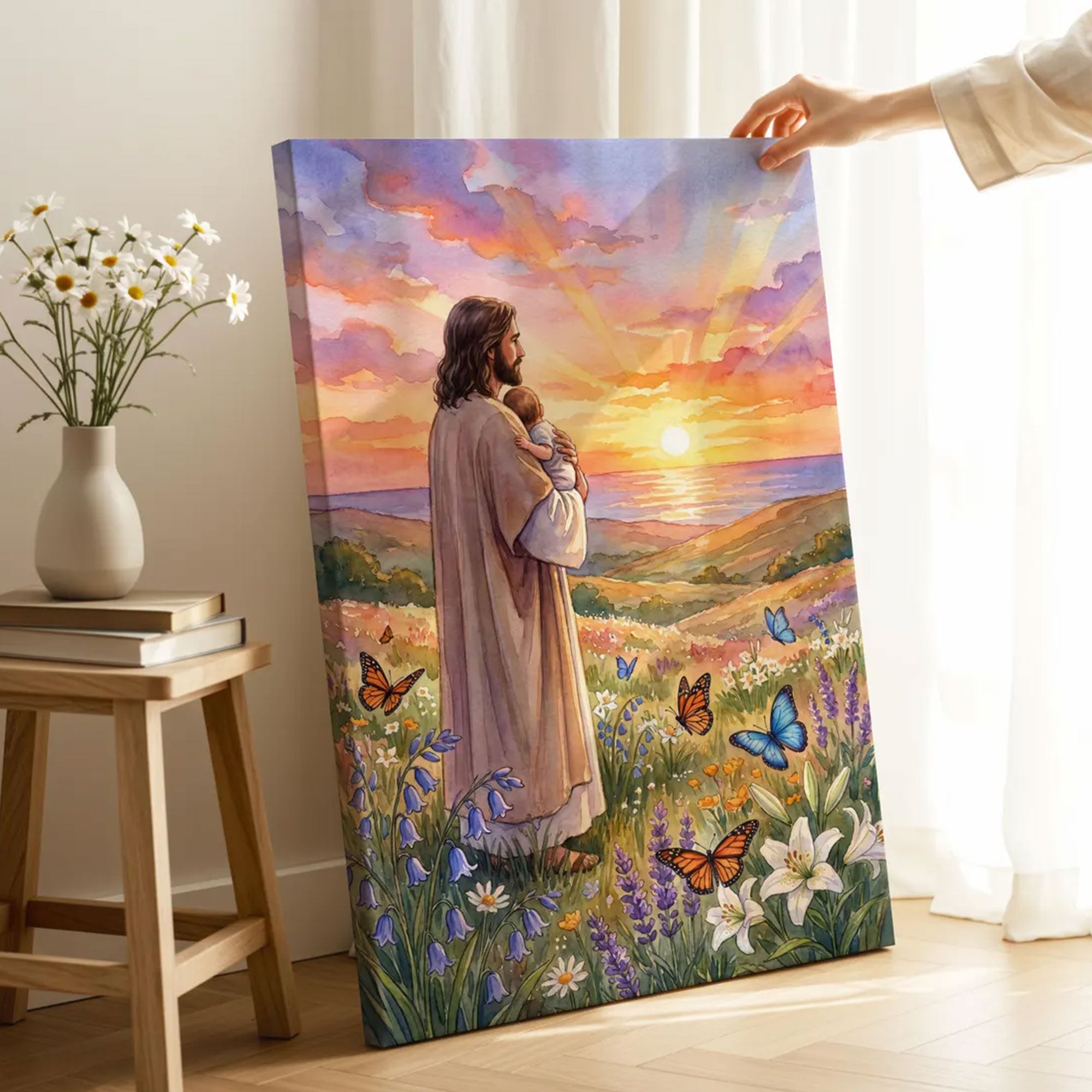 Christian Pregnancy Loss Canvas Print, Jesus Holding Baby Wall Art, Miscarriage Memorial Gift, Infant Loss Faith Decor