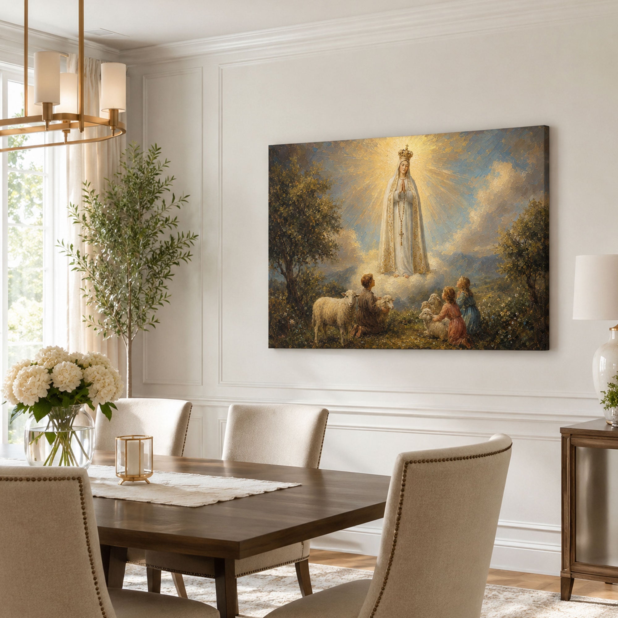 Our Lady of Fatima Apparition Canvas Print, Shepherd Children Catholic Wall Decor, Marian Faith Gift
