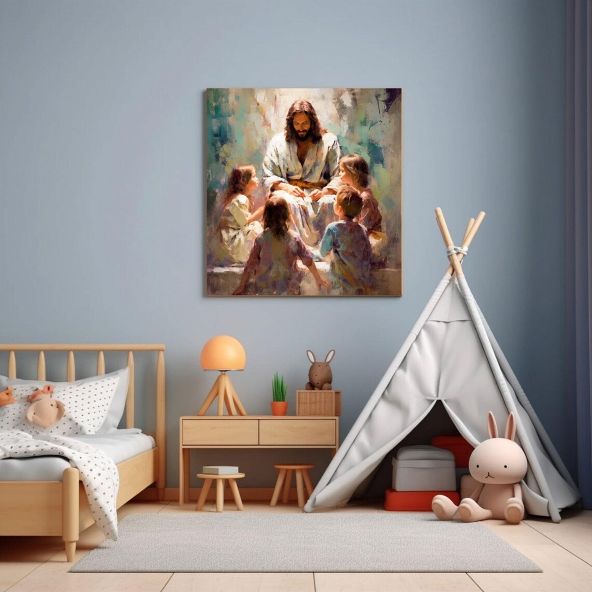 Jesus Blessing Children Canvas Wall Art, Christian Wall Decor, Religious Faith Home Decor