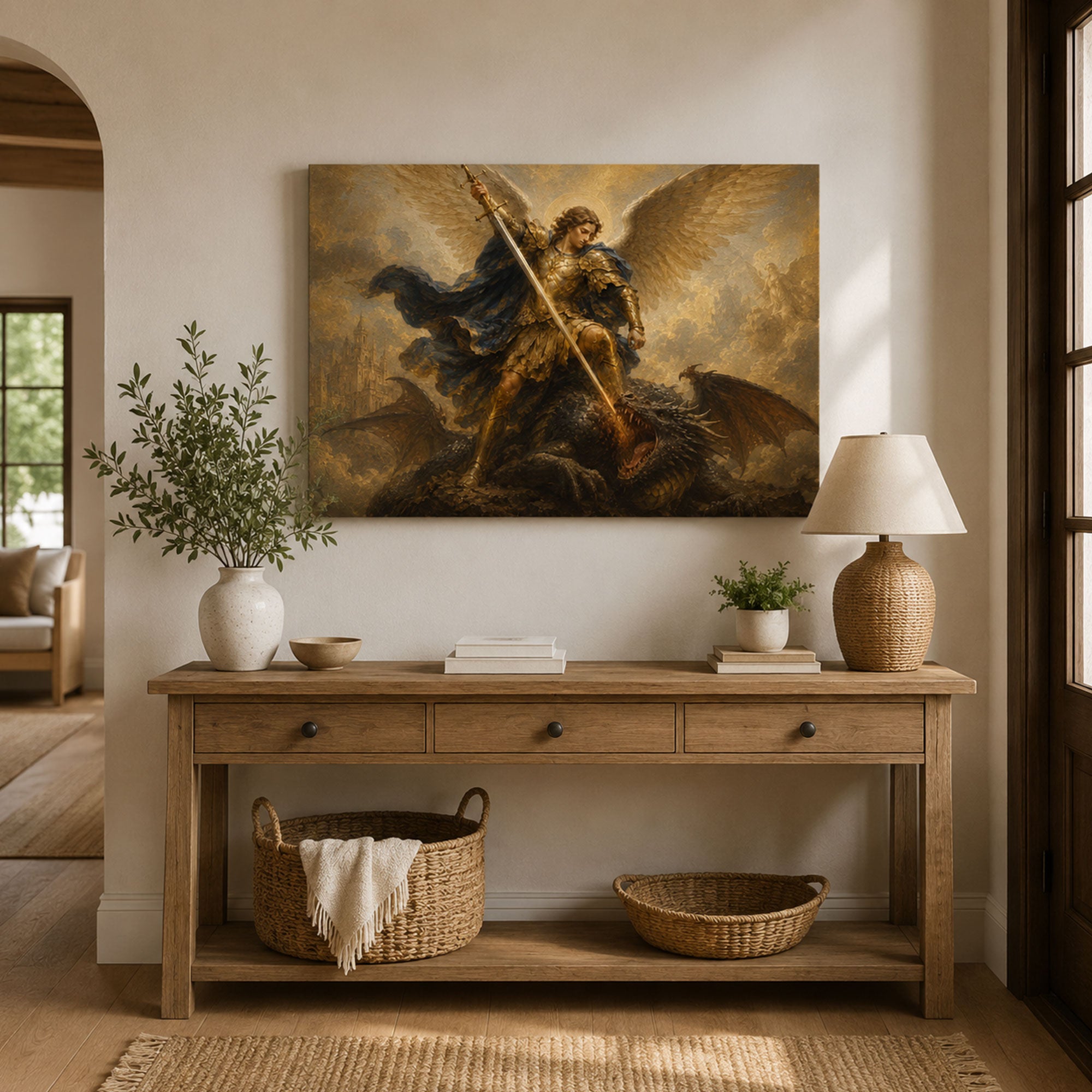 Saint Michael the Archangel Canvas Print, Catholic Wall Art for Home Decor