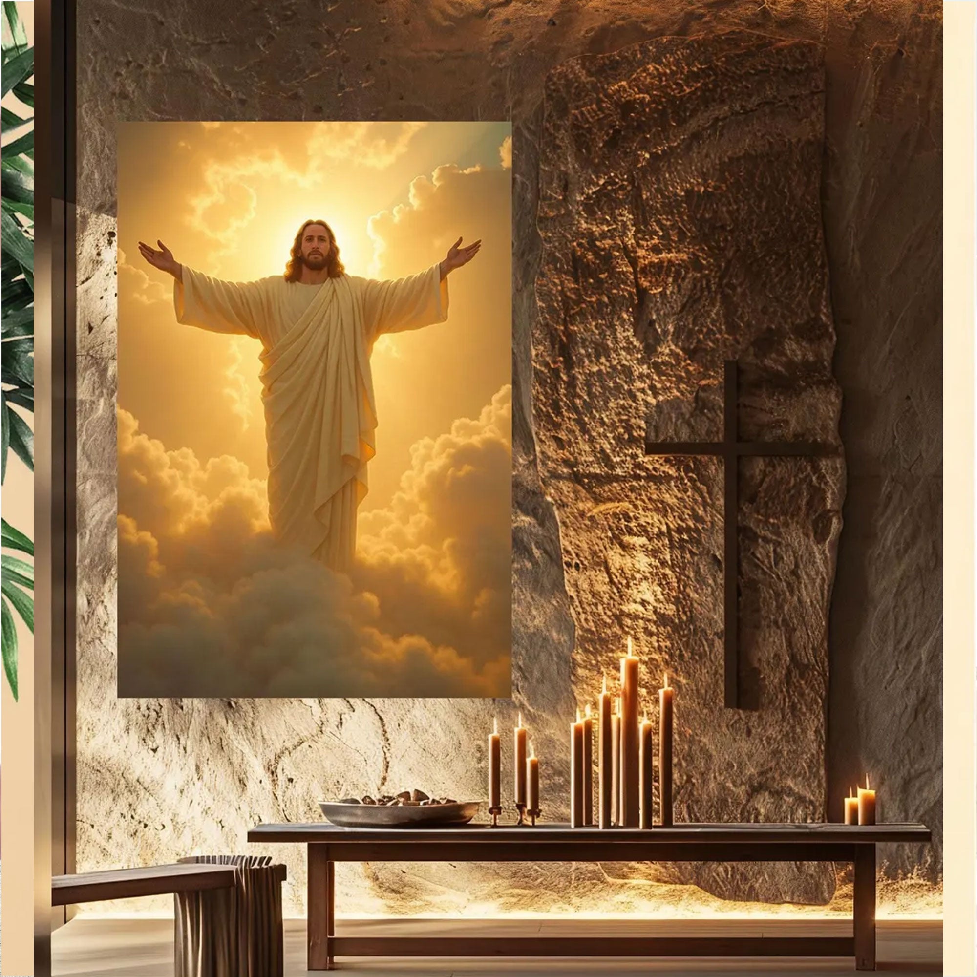 Resurrected Jesus Canvas Print, Ascension of Christ Wall Art, Christian Religious Home Decor, Inspirational Faith Gift for Family, Easter Spiritual Artwork