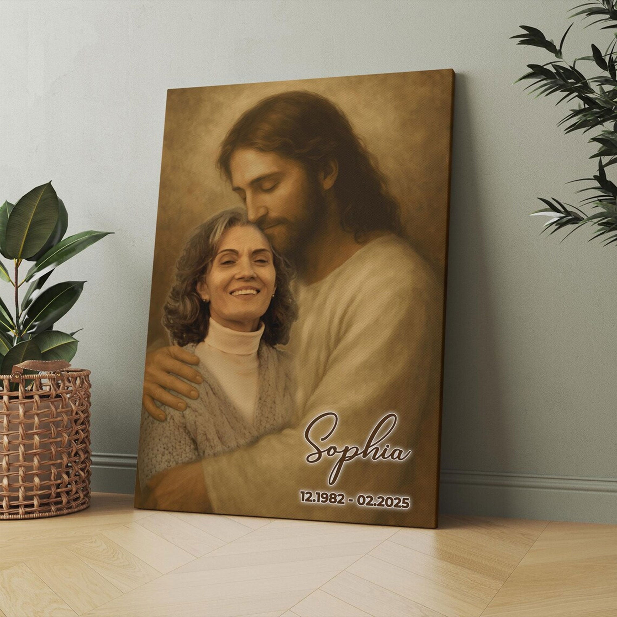 Custom Photo Safe in the Arms of Jesus Canvas, Personalized Memorial, Christian Sympathy Gift