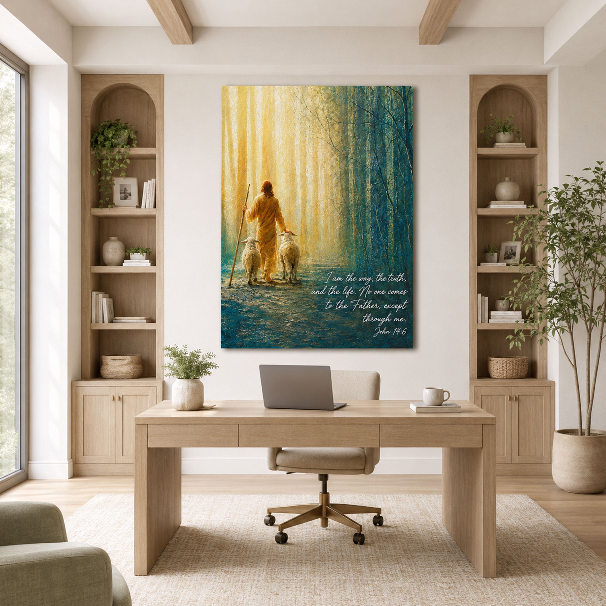 I Am The Way The Truth And The Life Jesus and Sheep Canvas Print, Christian Faith Wall Art, Inspirational Jesus Home Decor