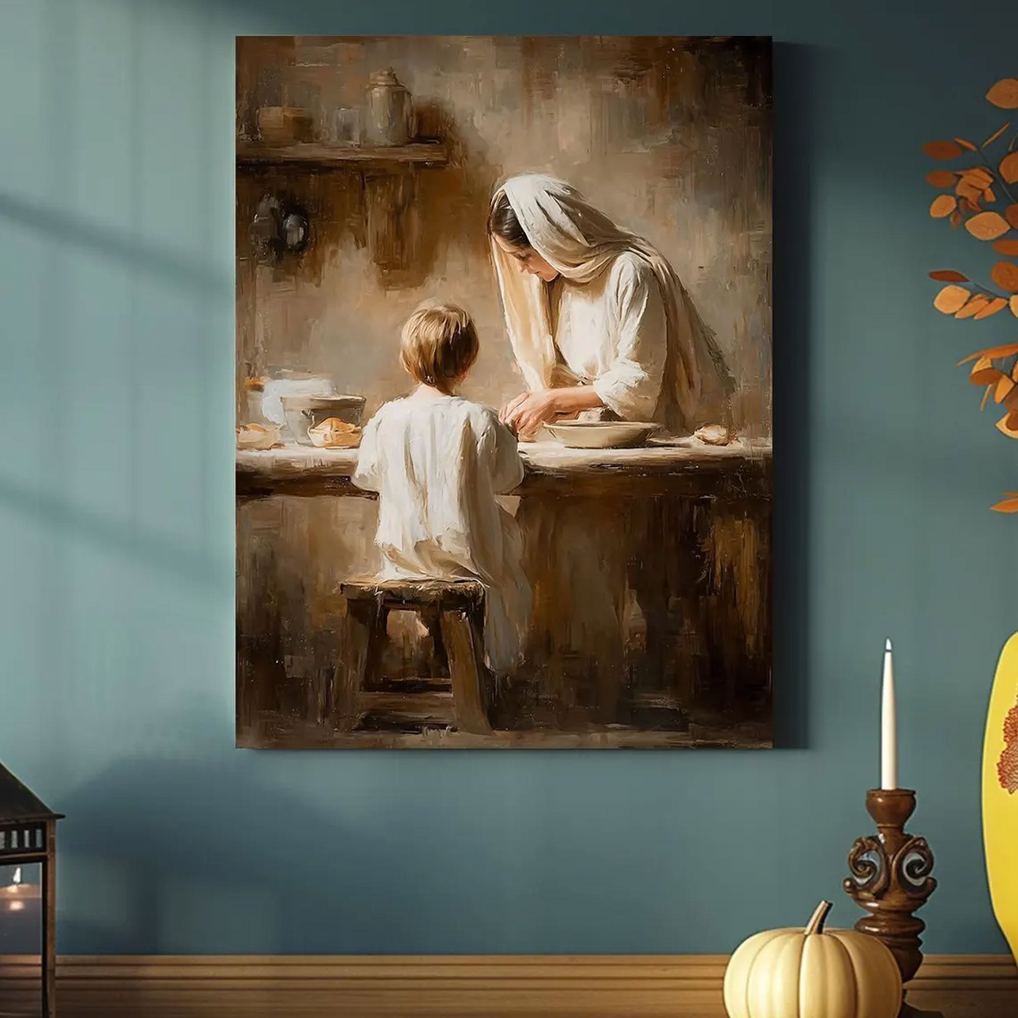 Virgin Mary and Child Canvas Print, Christian Motherhood Wall Art, Catholic Home Decor Gift