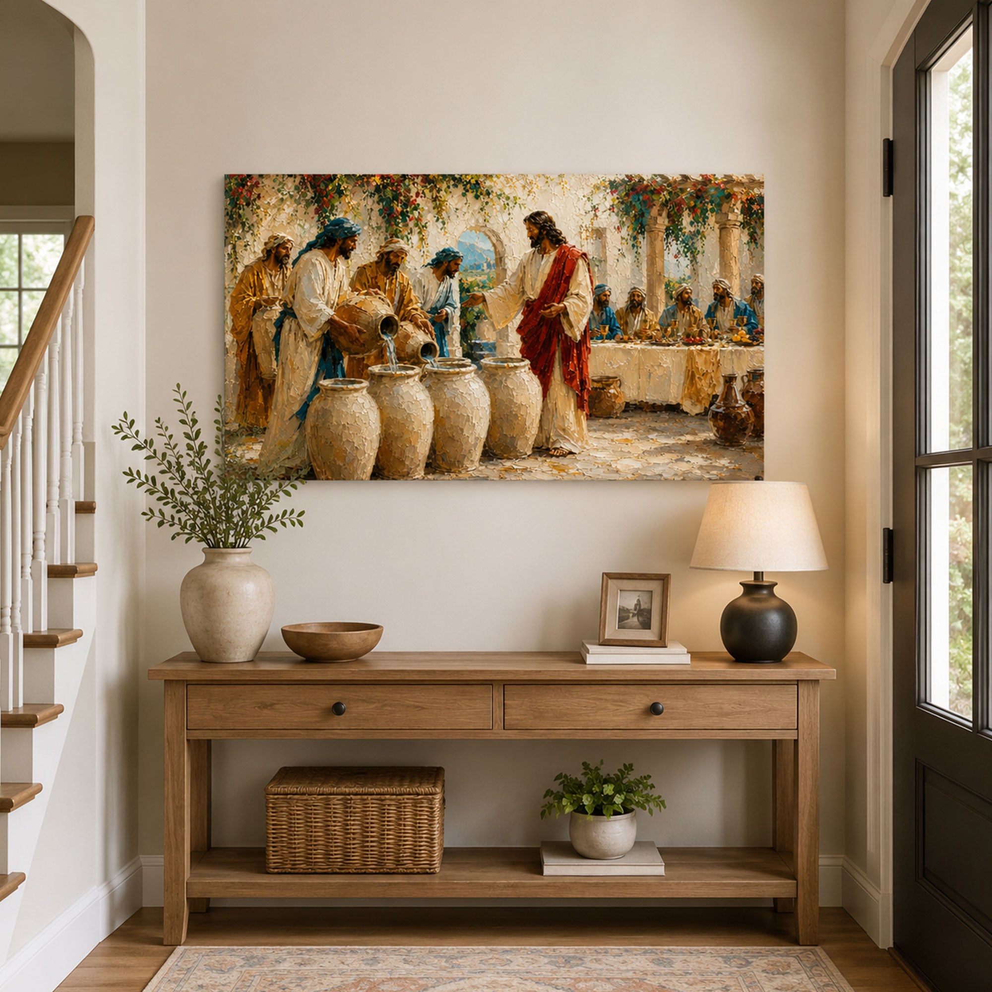 Wedding at Cana Canvas Print, Jesus Water into Wine Christian Wall Art, Bible Story Home Decor Gift
