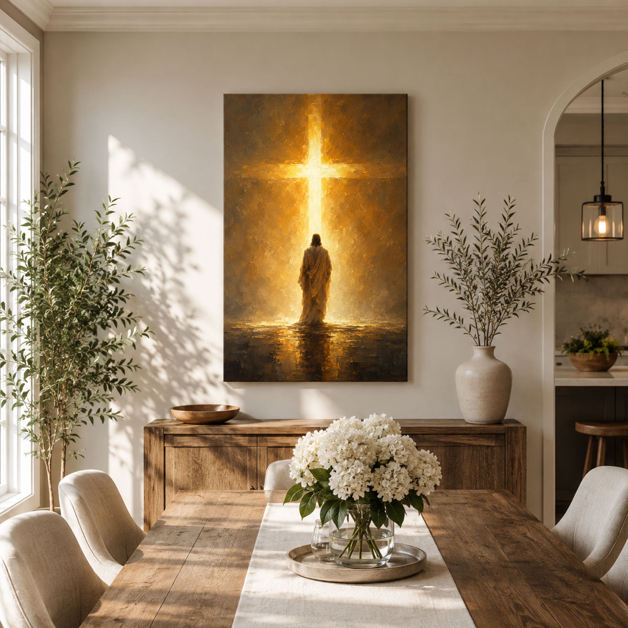 Jesus Before the Cross Canvas Print, Light of the Cross Christian Wall Decor, Faith Gift