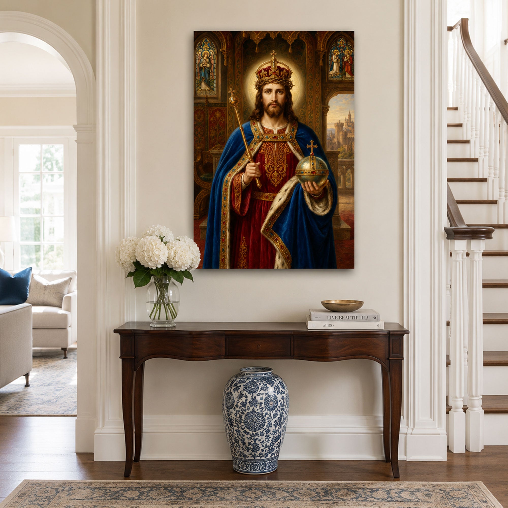 Christ the King Canvas Print, Crowned Jesus Catholic Wall Art, Royal Faith Home Decor Gift