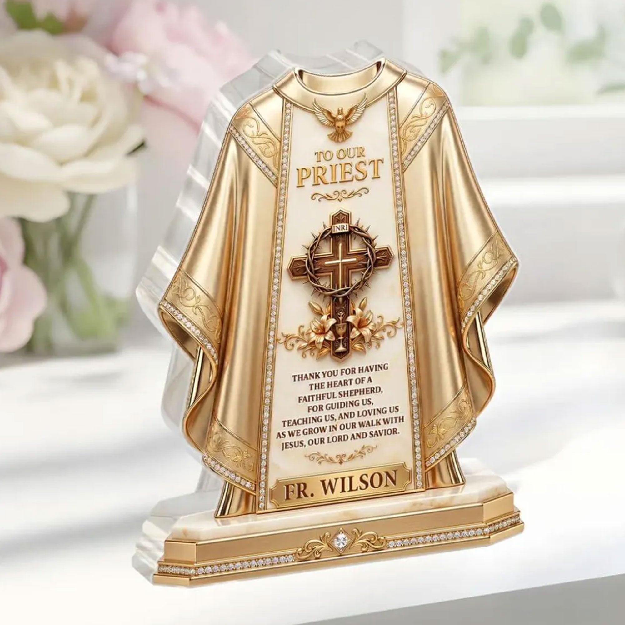 Personalized Priest Appreciation Acrylic Desk Plaque, To Our Priest Catholic Gift, Christian Cross Decor