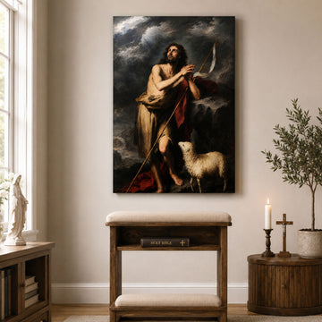 Saint John the Baptist with Lamb Canvas Print, Catholic Wall Decor, Christian Faith Gift