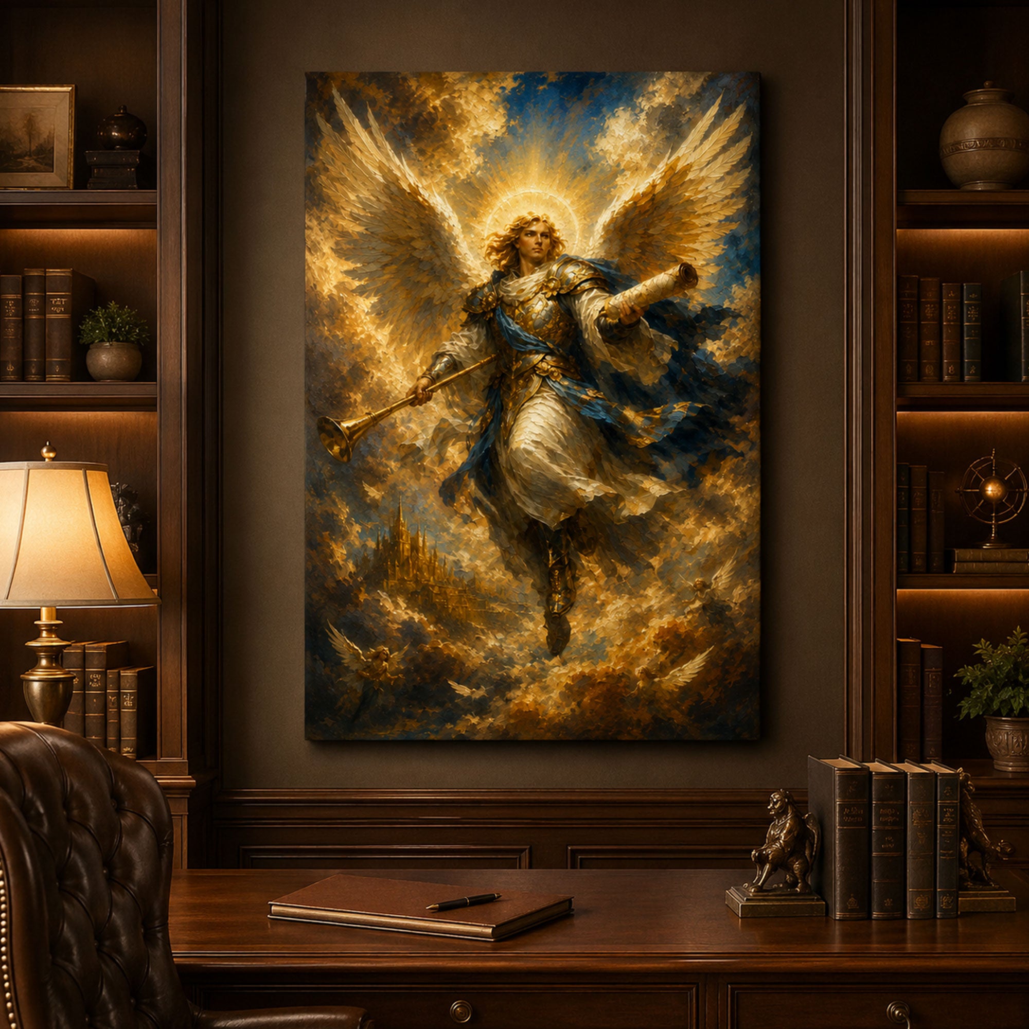 Archangel with Trumpet Canvas Print, Christian Angel Wall Art, Faith Home Decor