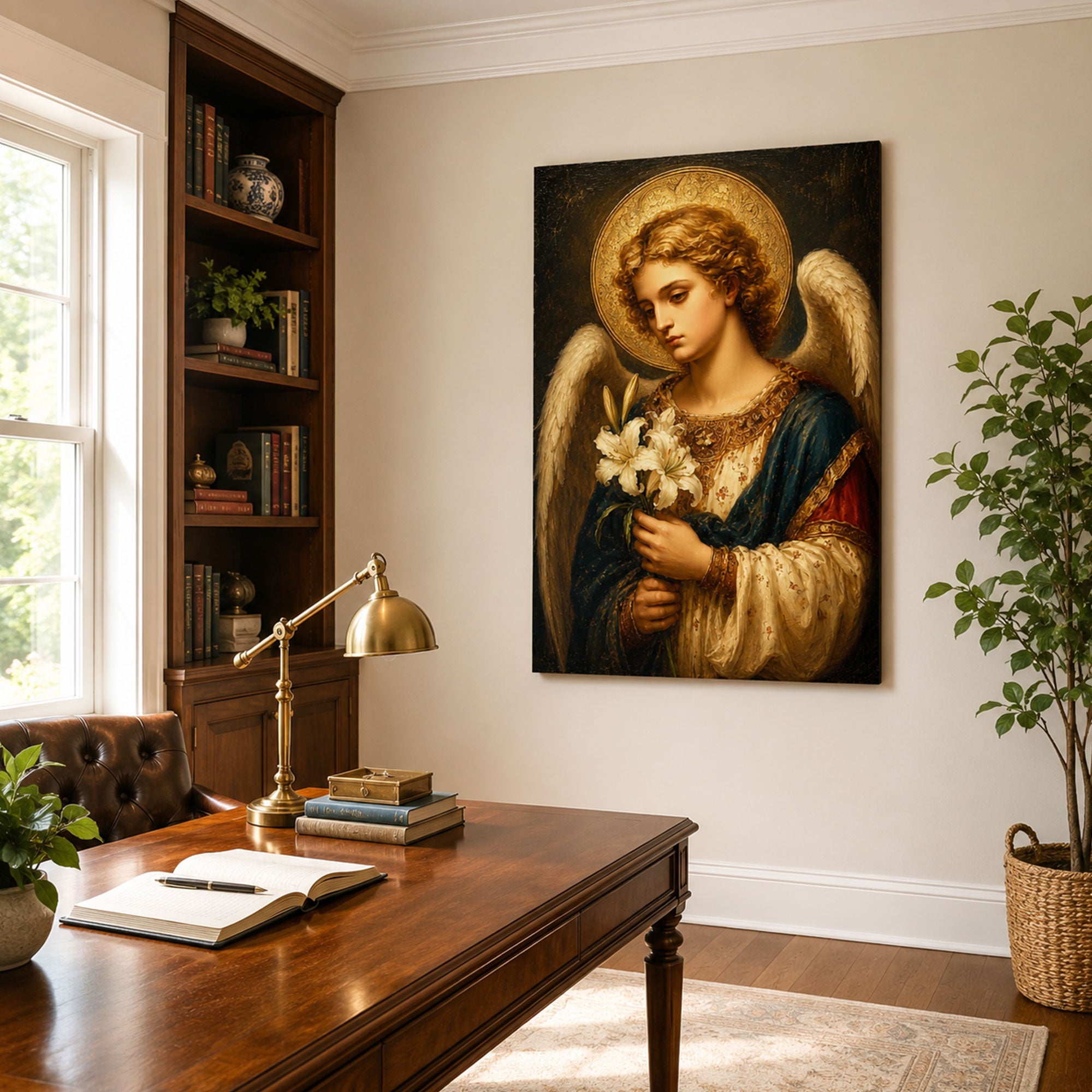 Archangel Gabriel with Lilies Canvas Print, Catholic Home Decor