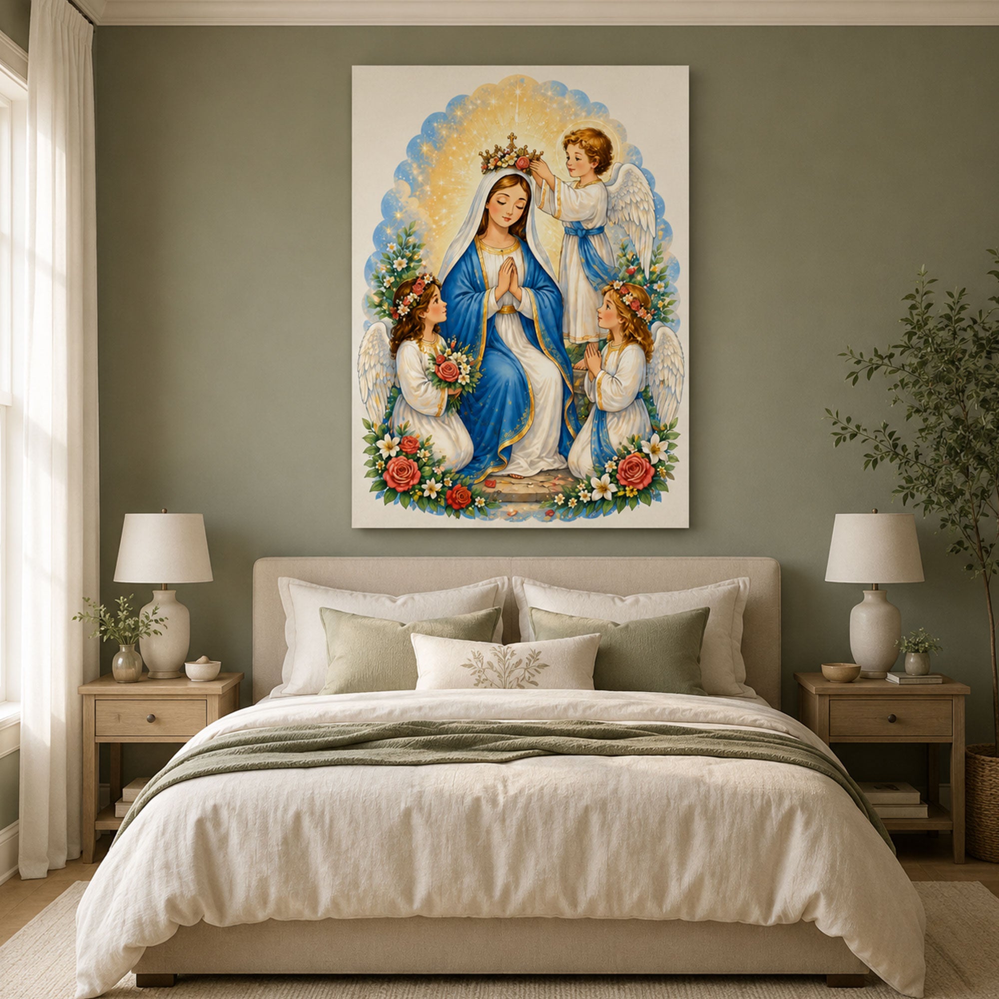 Coronation of the Blessed Virgin Canvas Print, Angelic Mary Christian Wall Art, Heavenly Catholic Faith Decor