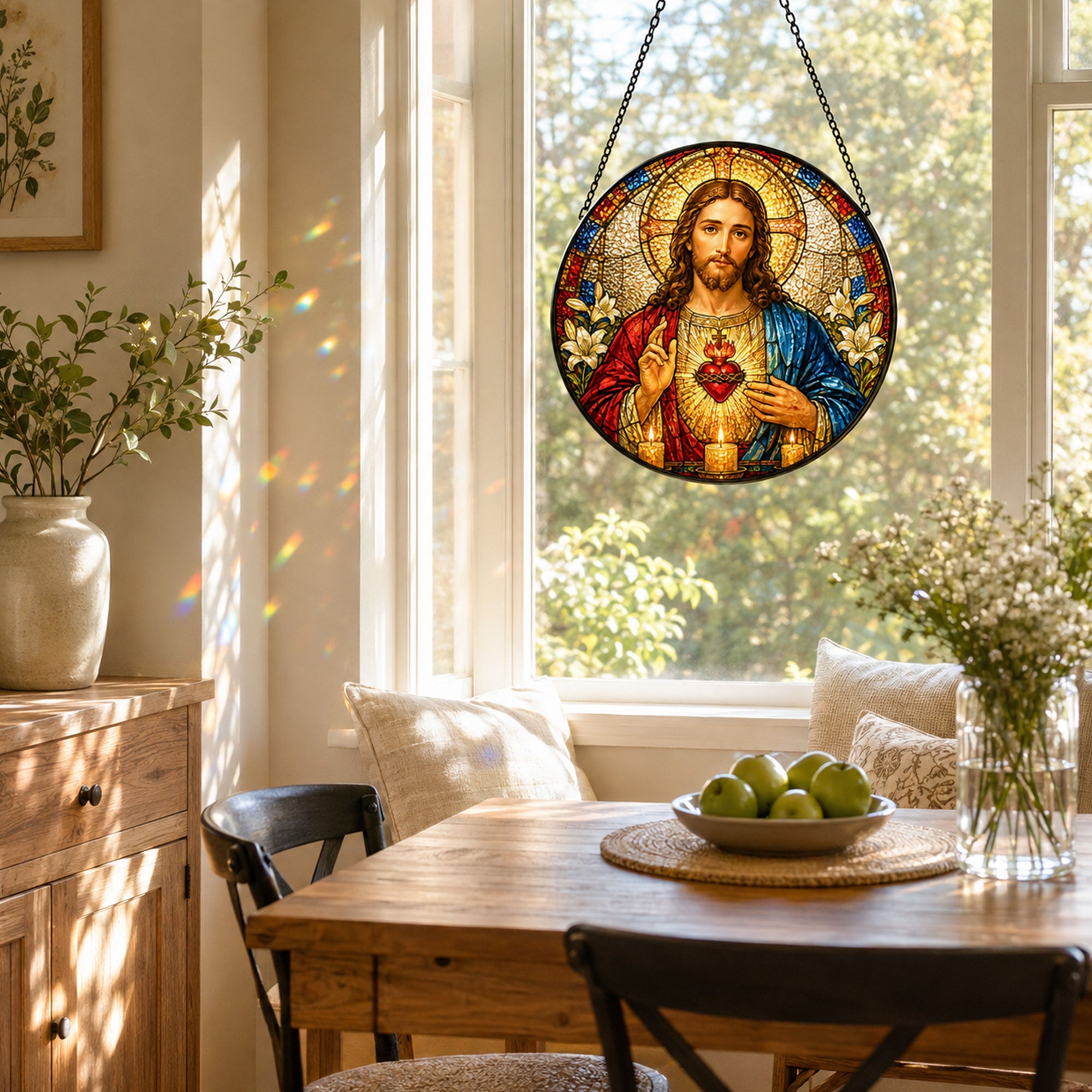 Sacred Heart of Jesus Suncatcher, Catholic Window Hanging, Christian Faith Gift