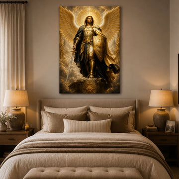 Saint Michael with Sword and Shield Canvas Print, Catholic Archangel Wall Art, Faith Home Decor Gift