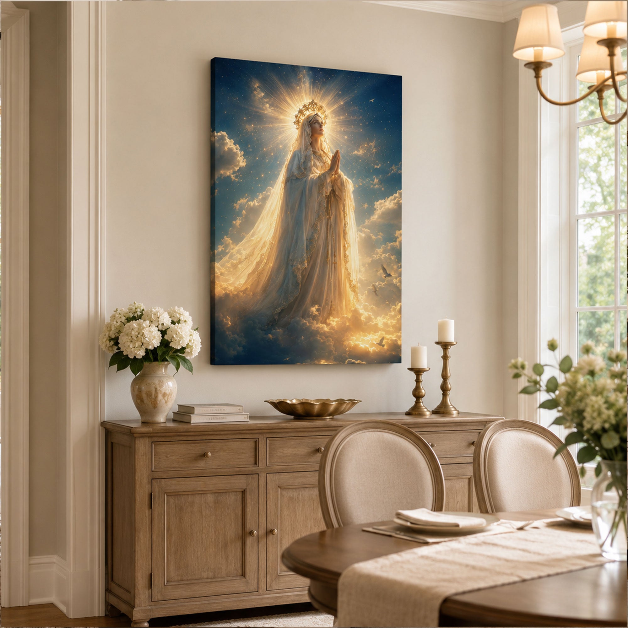 Queen of Heaven Virgin Mary Canvas Print, Catholic Home Decor
