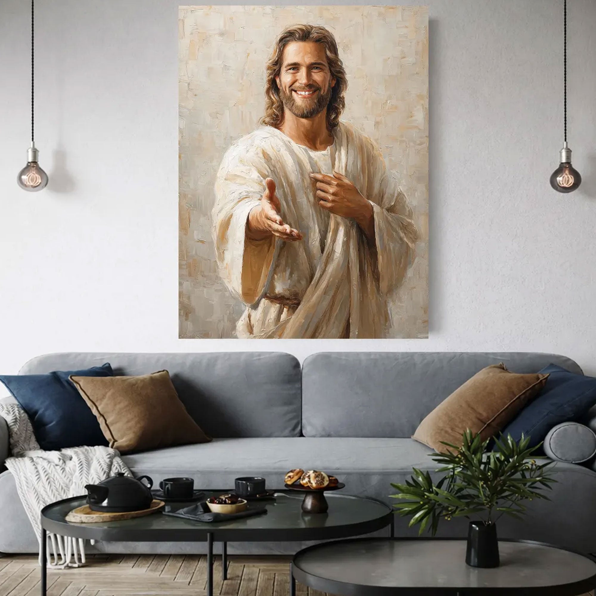Smiling Jesus Canvas Print, Welcoming Christ Wall Art, Inspirational Christian Home Decor, Religious Gift