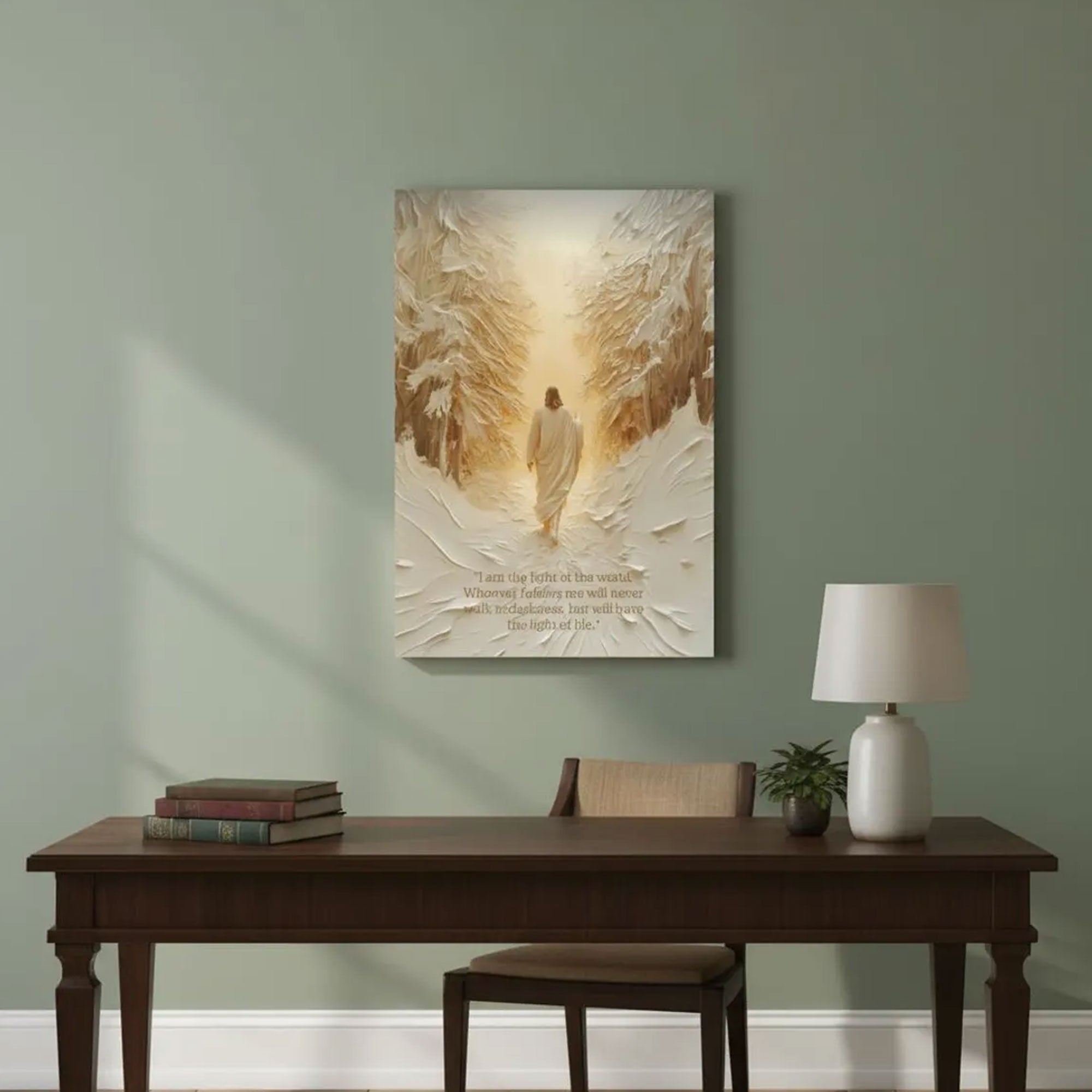 Jesus Walks the Path to the Light Canvas Print, Inspirational Christian Wall Art, Biblical Faith Home Decor
