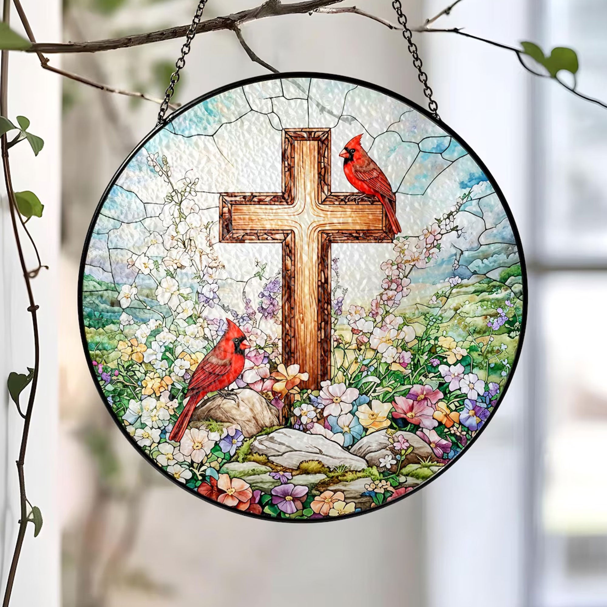 Jesus Stained Glass Suncatcher, Christian Window Hanging Decor, Religious Faith Gift, Spiritual Home Ornament