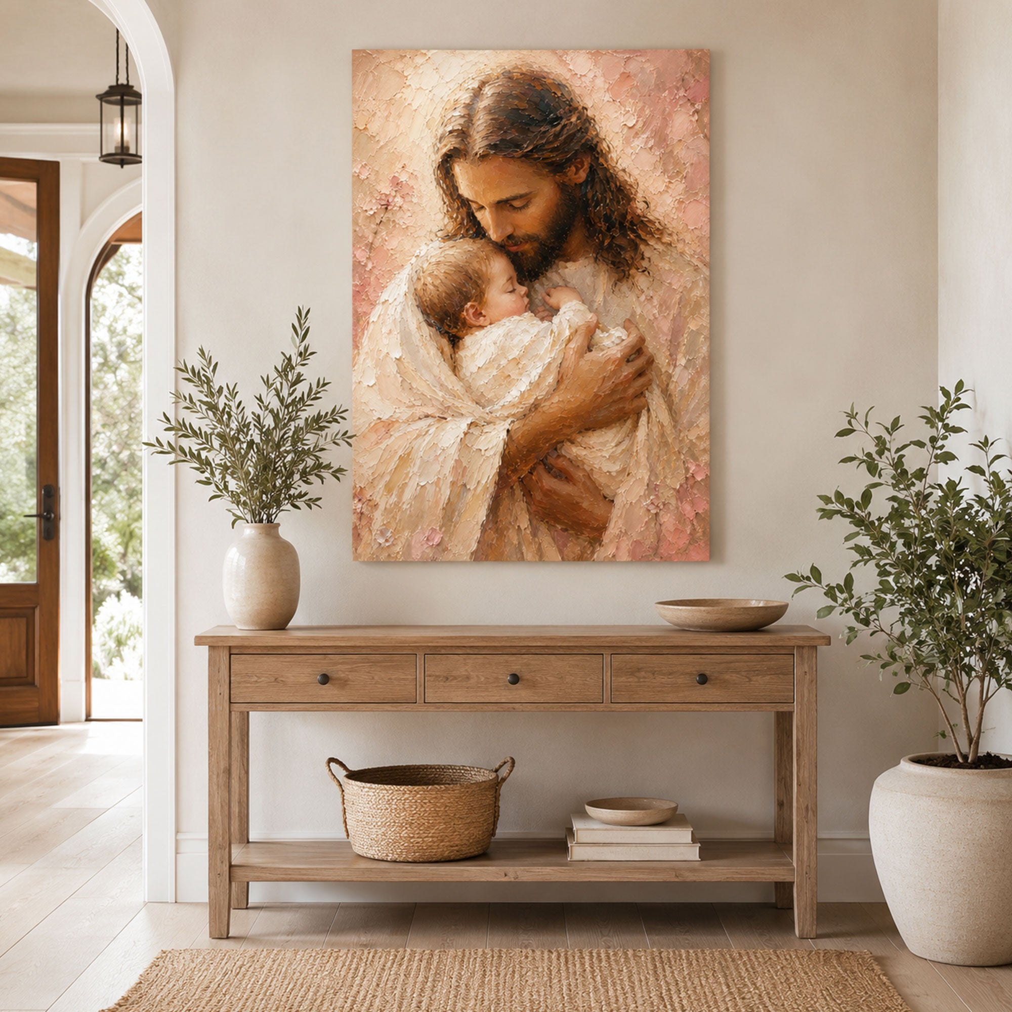 Jesus Holding a Child Canvas Print, Christian Nursery Wall Art, Faith Inspired Baby Room Decor, Religious Home Gift