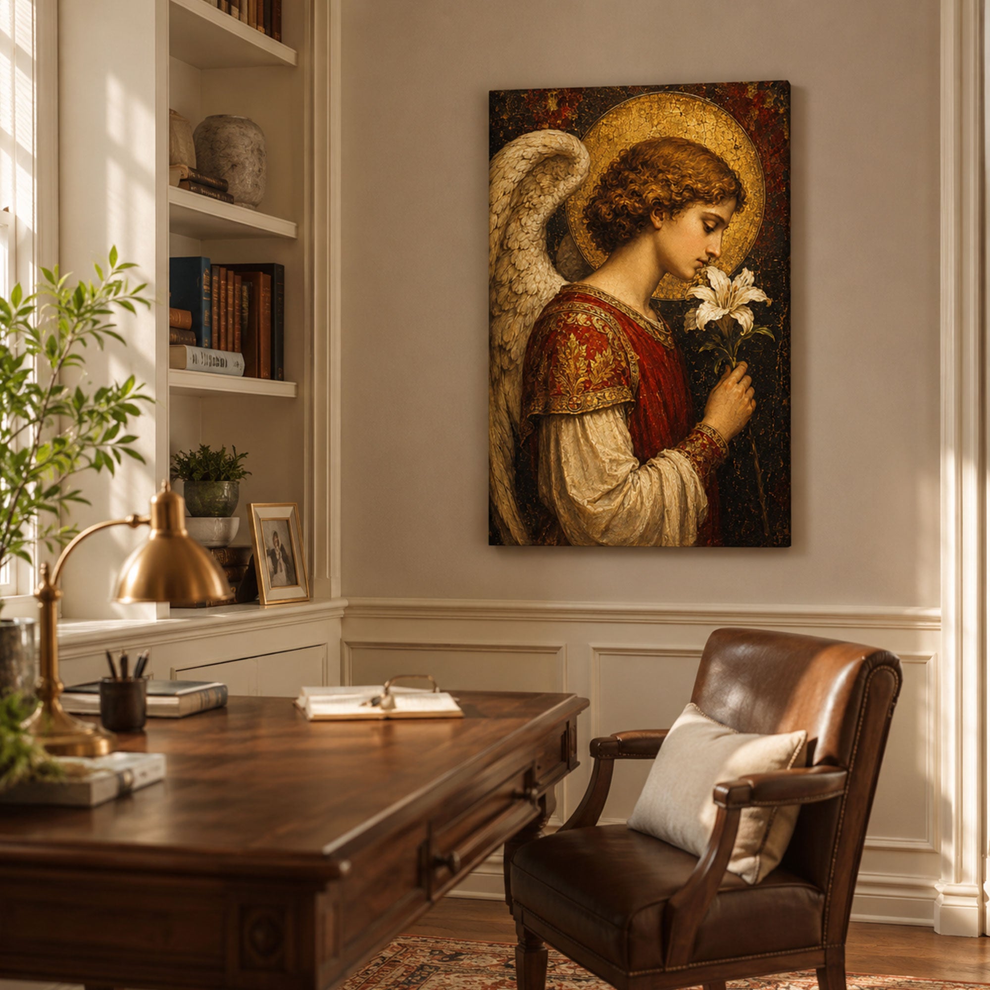 Angel Holding a White Lily Canvas Print, Christian Home Decor