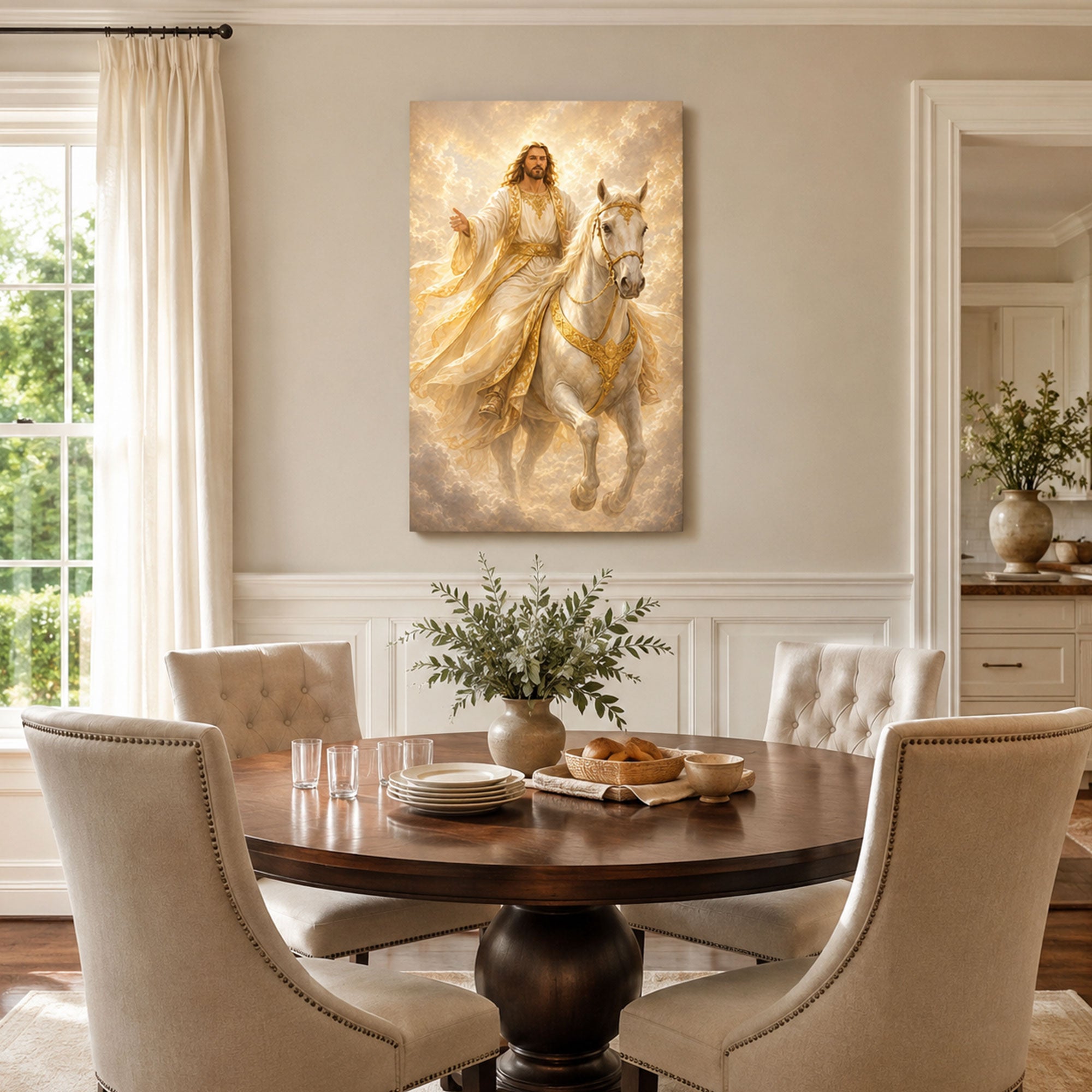 Jesus Christ on White Horse Canvas Print, Second Coming Christian Wall Art, King of Kings Faith Home Decor Gift