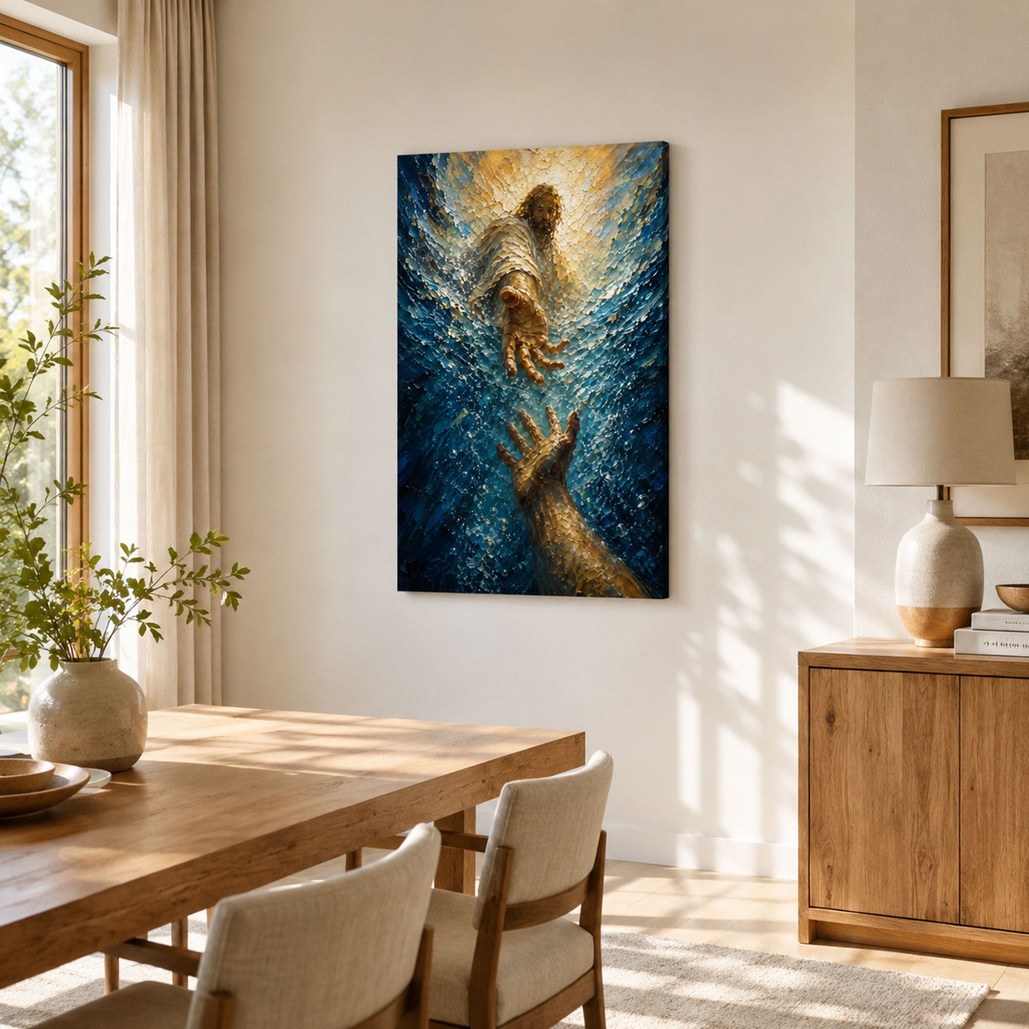 Jesus Saves Peter Canvas Print, Lord Save Me Matthew 14:30-31 Christian Wall Decor, Faith Gift