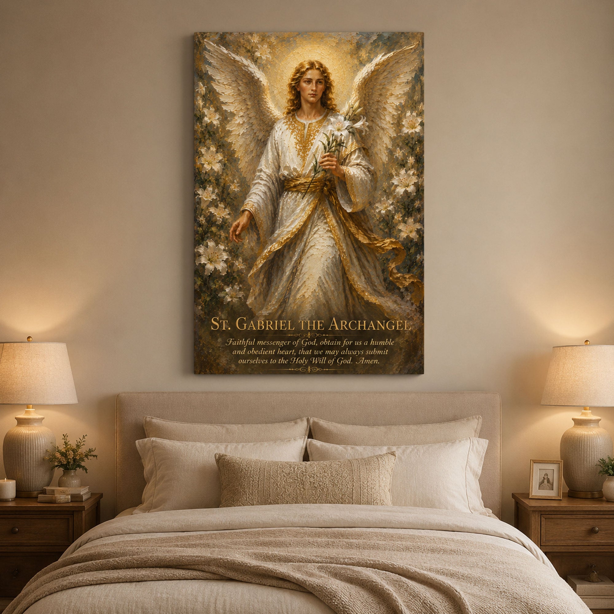 St. Gabriel the Archangel Prayer Canvas Print, Catholic Angel Wall Art, Faith Home Decor Gift