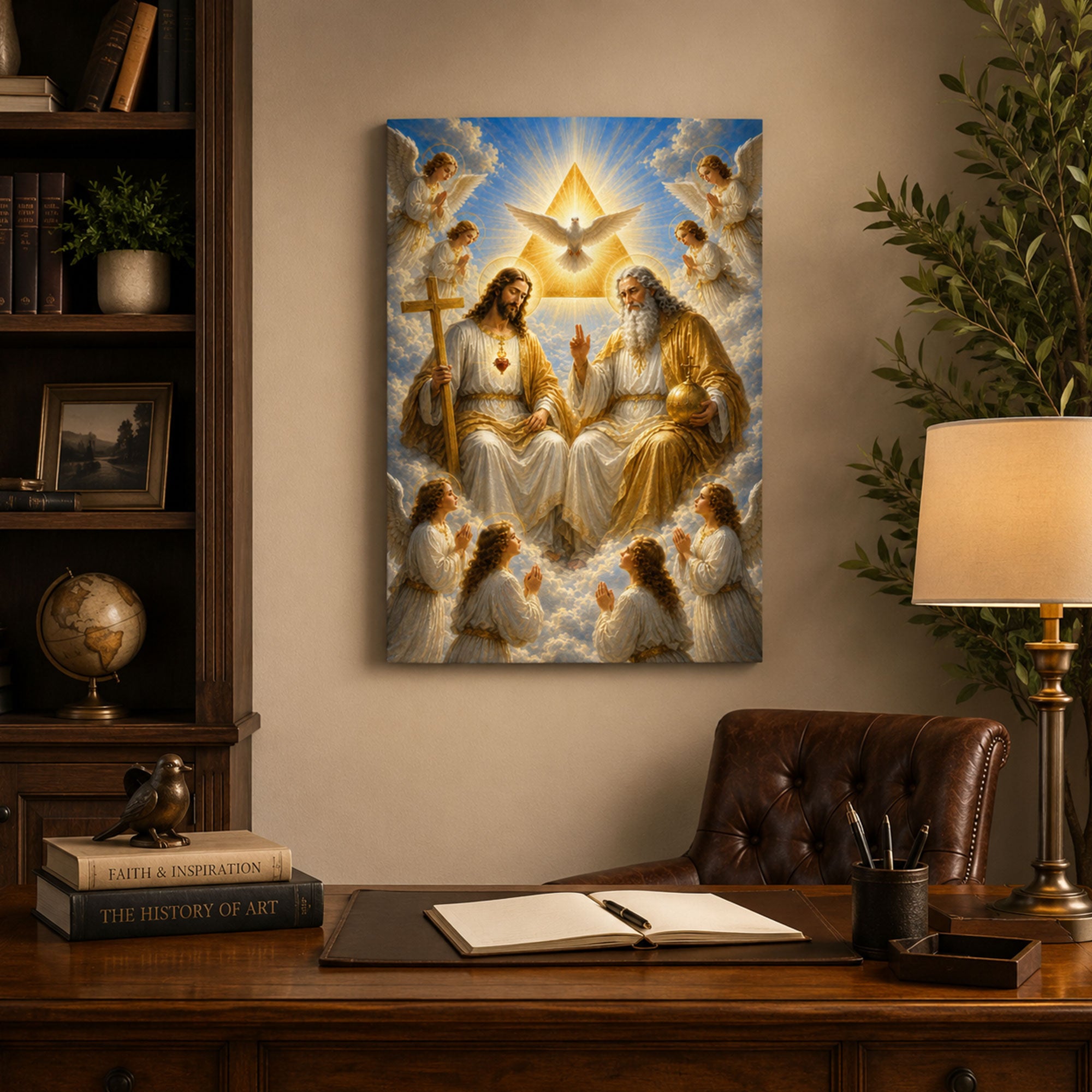Holy Trinity with Angels Canvas Print, Catholic Christian Wall Art, Heavenly Faith Home Decor Gift