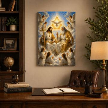 Holy Trinity with Angels Canvas Print, Catholic Christian Wall Art, Heavenly Faith Home Decor Gift
