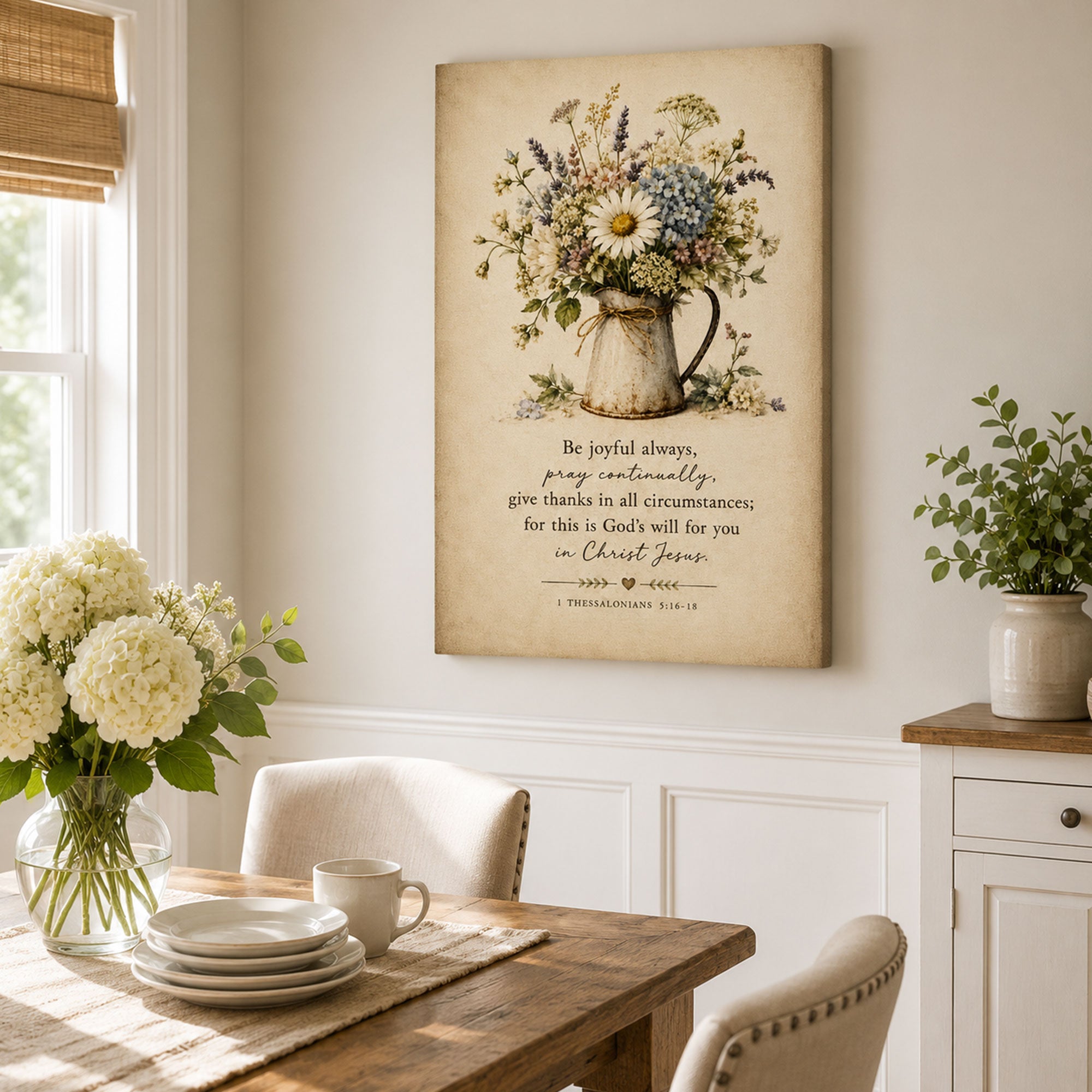 1 Thessalonians 5:16 18 Canvas Print, Joyful Prayer Floral Christian Home Decor