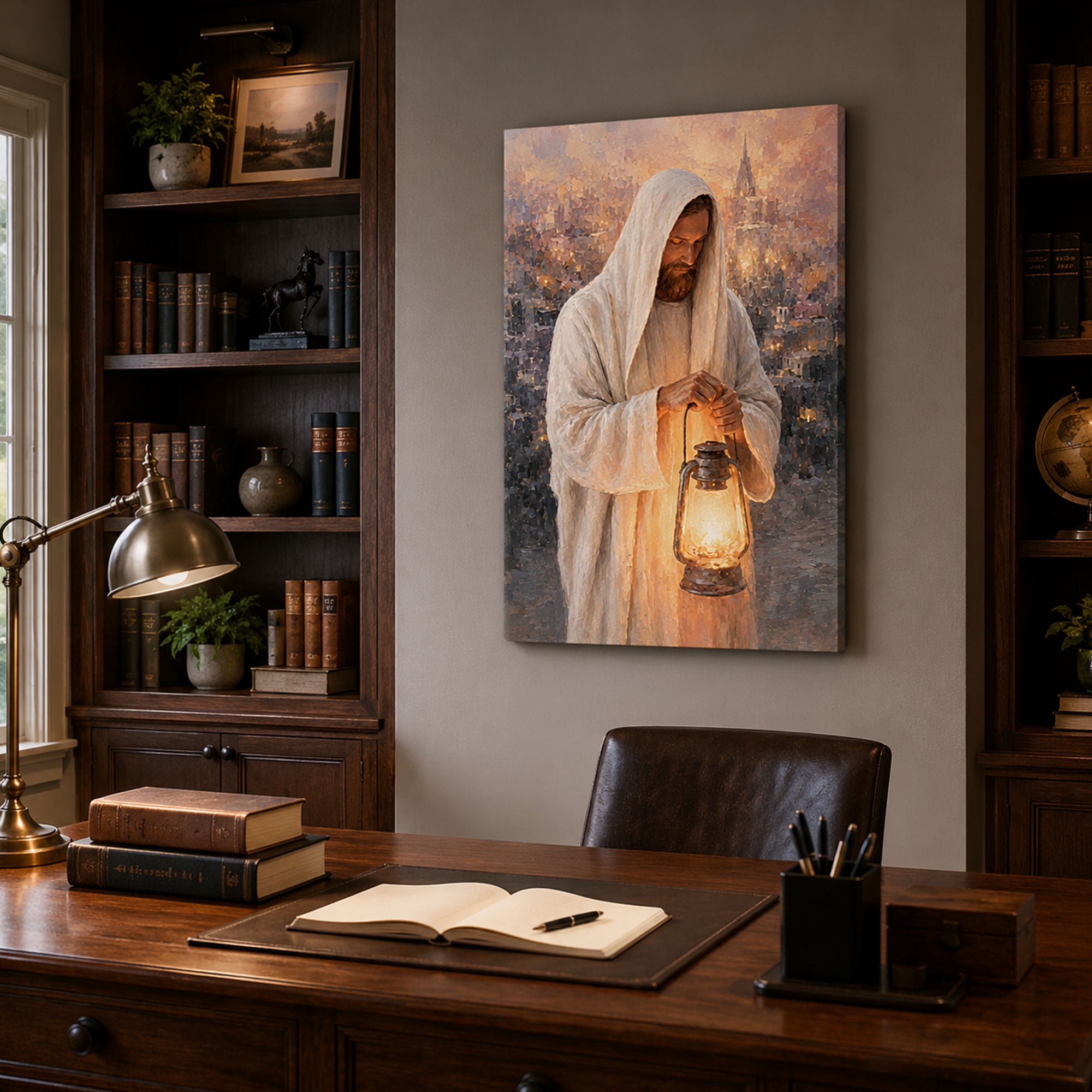 Jesus Holding Lantern Canvas Print, Light of the World Christian Wall Art, Faith Home Decor Gift