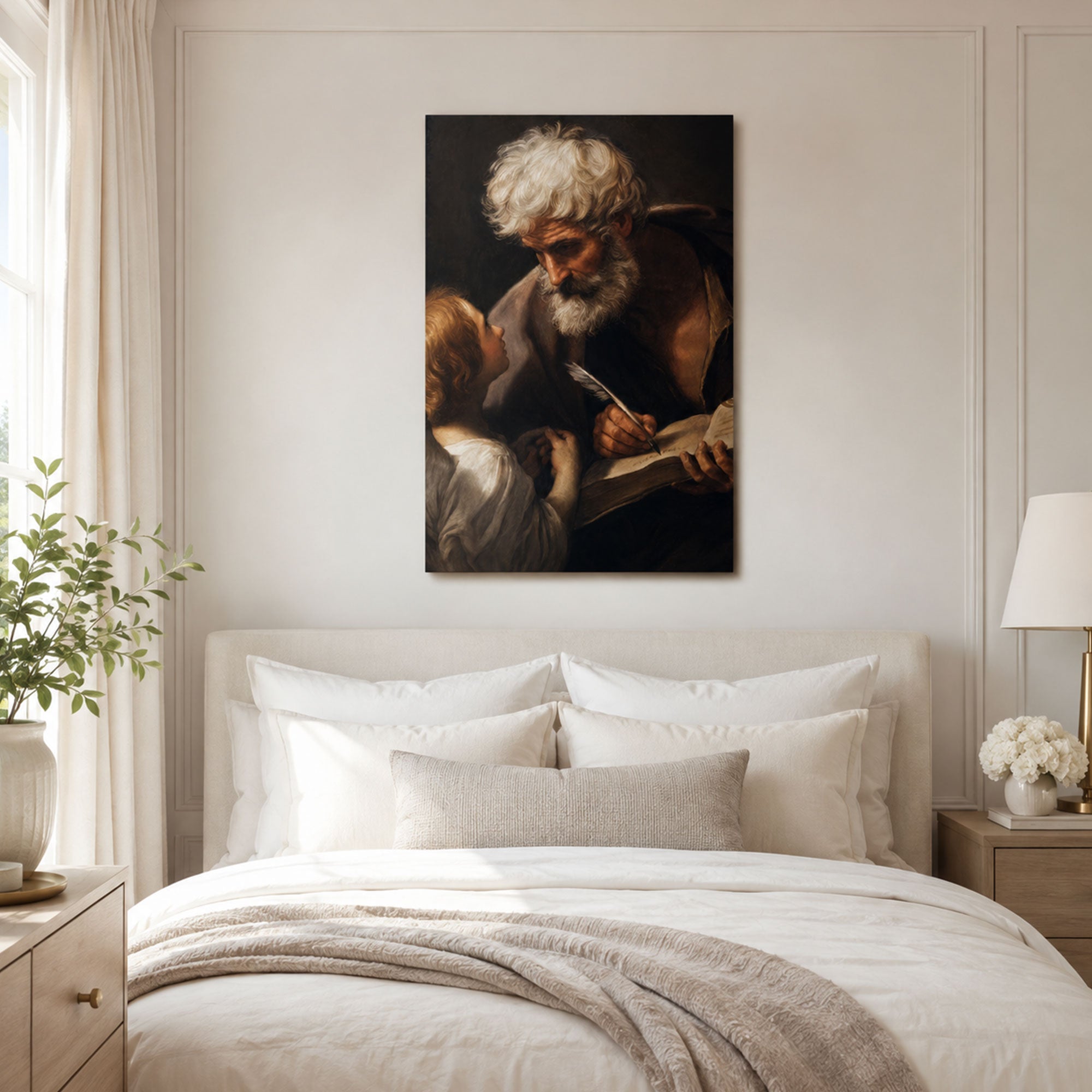 Saint Matthew and Angel Canvas Print, Gospel Writer Catholic Wall Decor, Christian Faith Gift