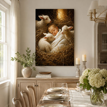 Lamb of God Baby Jesus Canvas Print, Nativity Christian Wall Art, Peaceful Faith Home Decor Gift