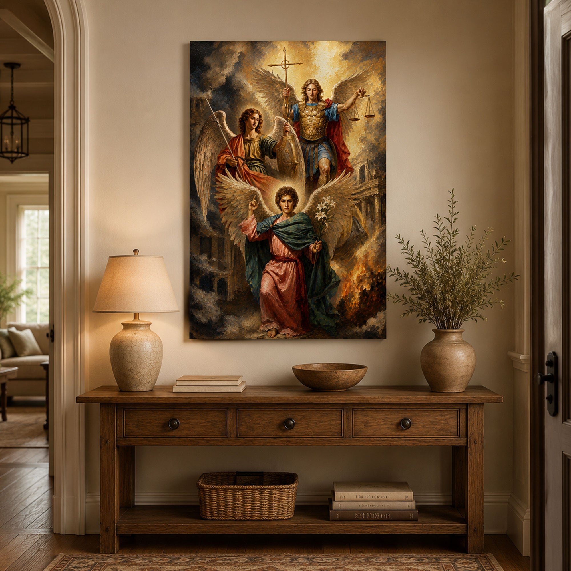 Three Archangels Canvas Print, St Michael Gabriel Raphael Catholic Wall Art, Faith Home Decor Gift