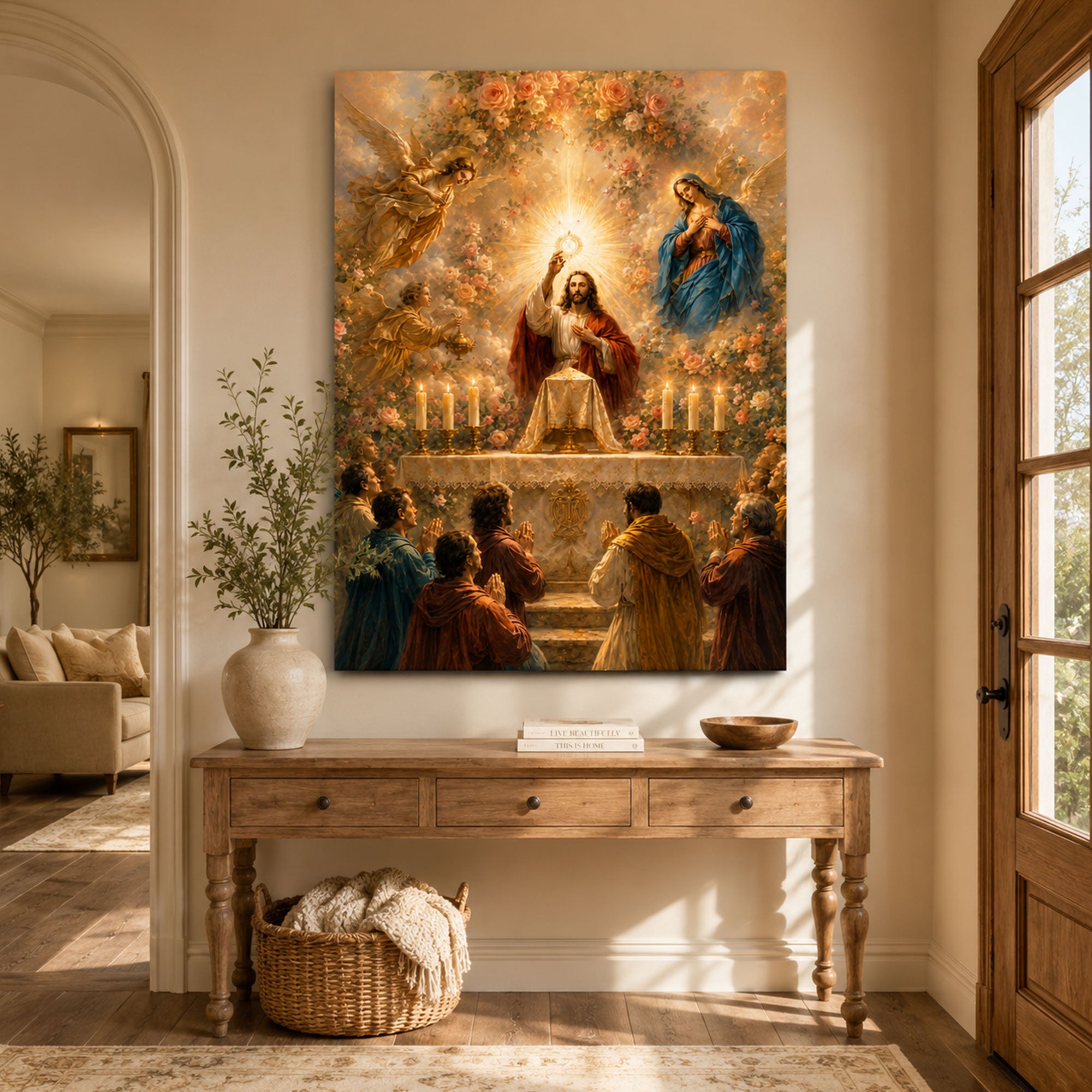 Eucharistic Adoration Canvas Print, Holy Eucharist Catholic Wall Art, Blessed Sacrament Jesus Religious Home Decor