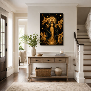 Virgin Mary with Angels Canvas Print, Catholic Home Decor