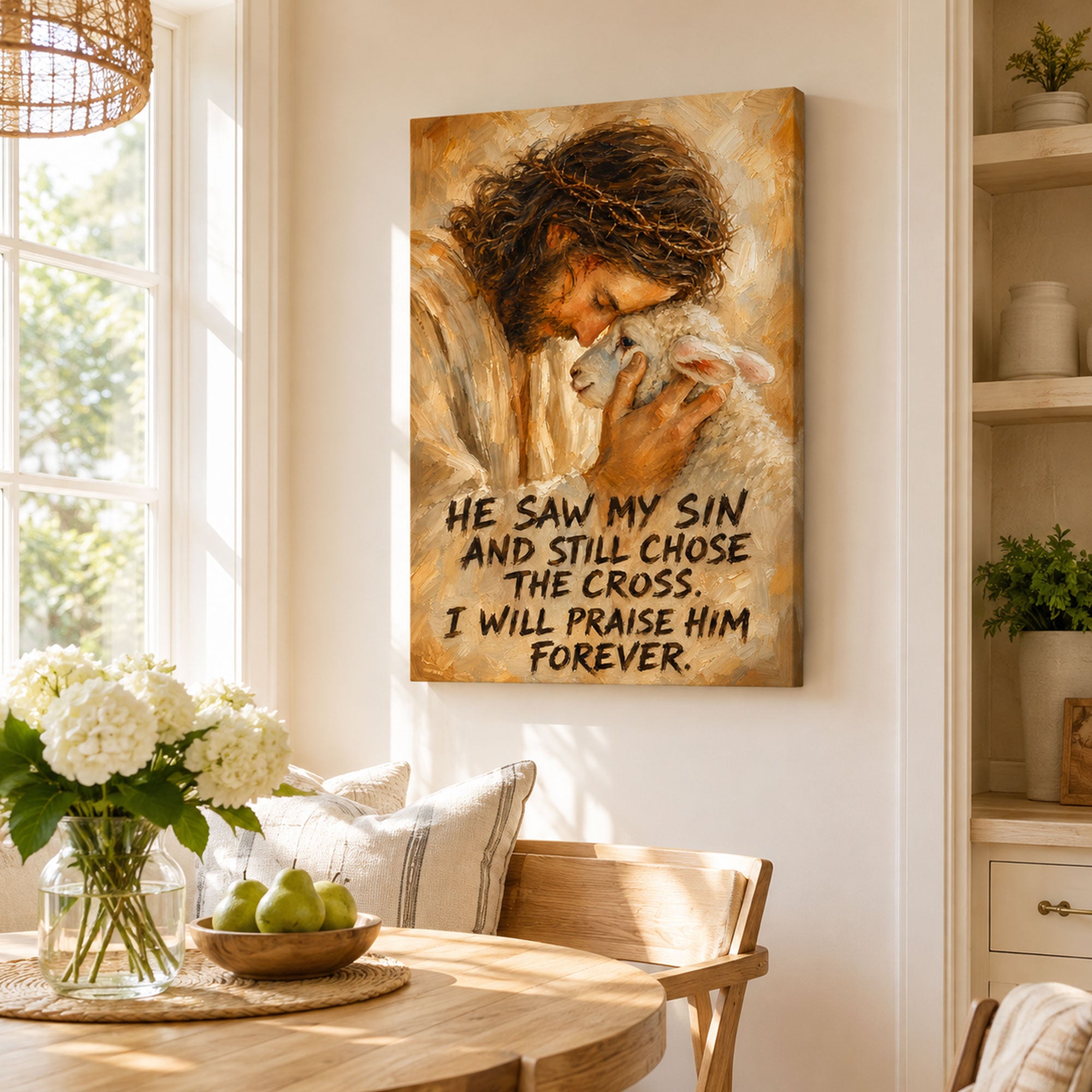 He Saw My Sin and Still Chose the Cross Canvas Print, Jesus and Lamb Christian Wall Decor, Faith Gift