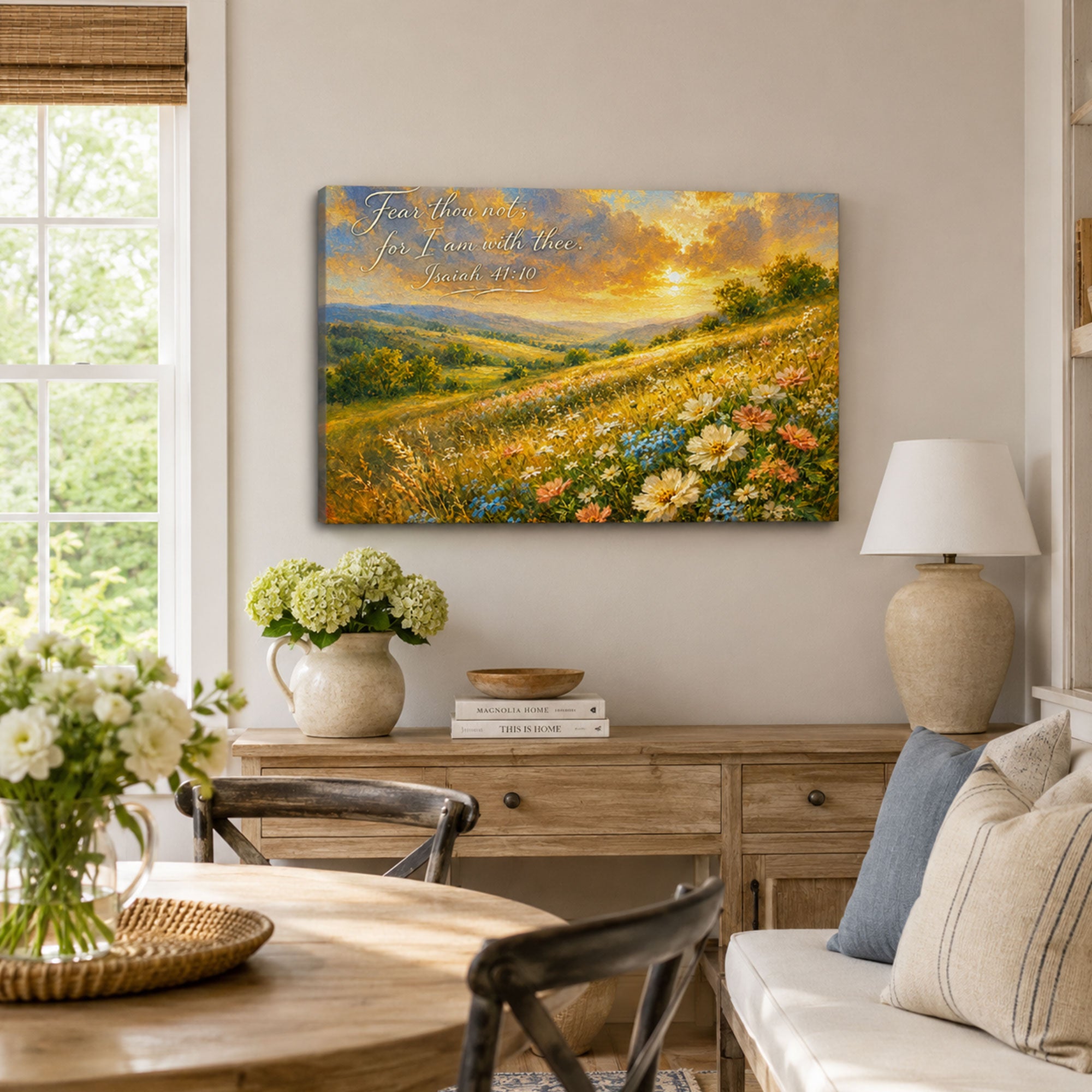 Fear Thou Not Isaiah 41:10 Canvas Print, Peaceful Wildflower Christian Decor
