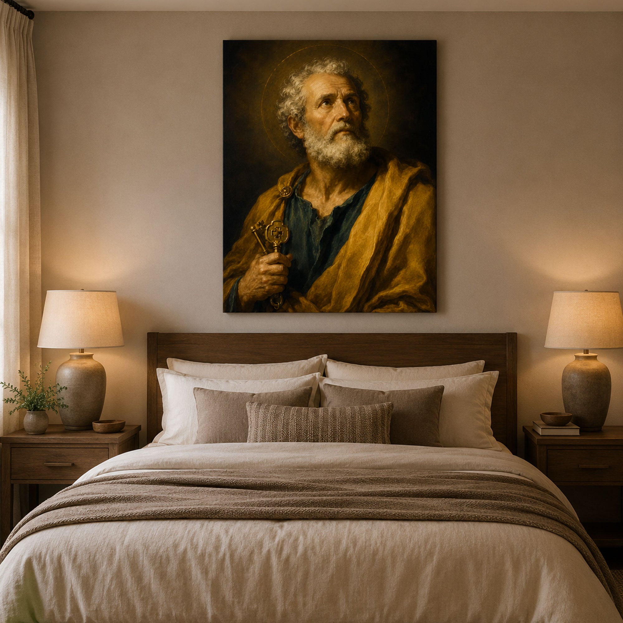 Saint Peter with Keys Canvas Print, Catholic Apostle Wall Art, Faith Home Decor Gift