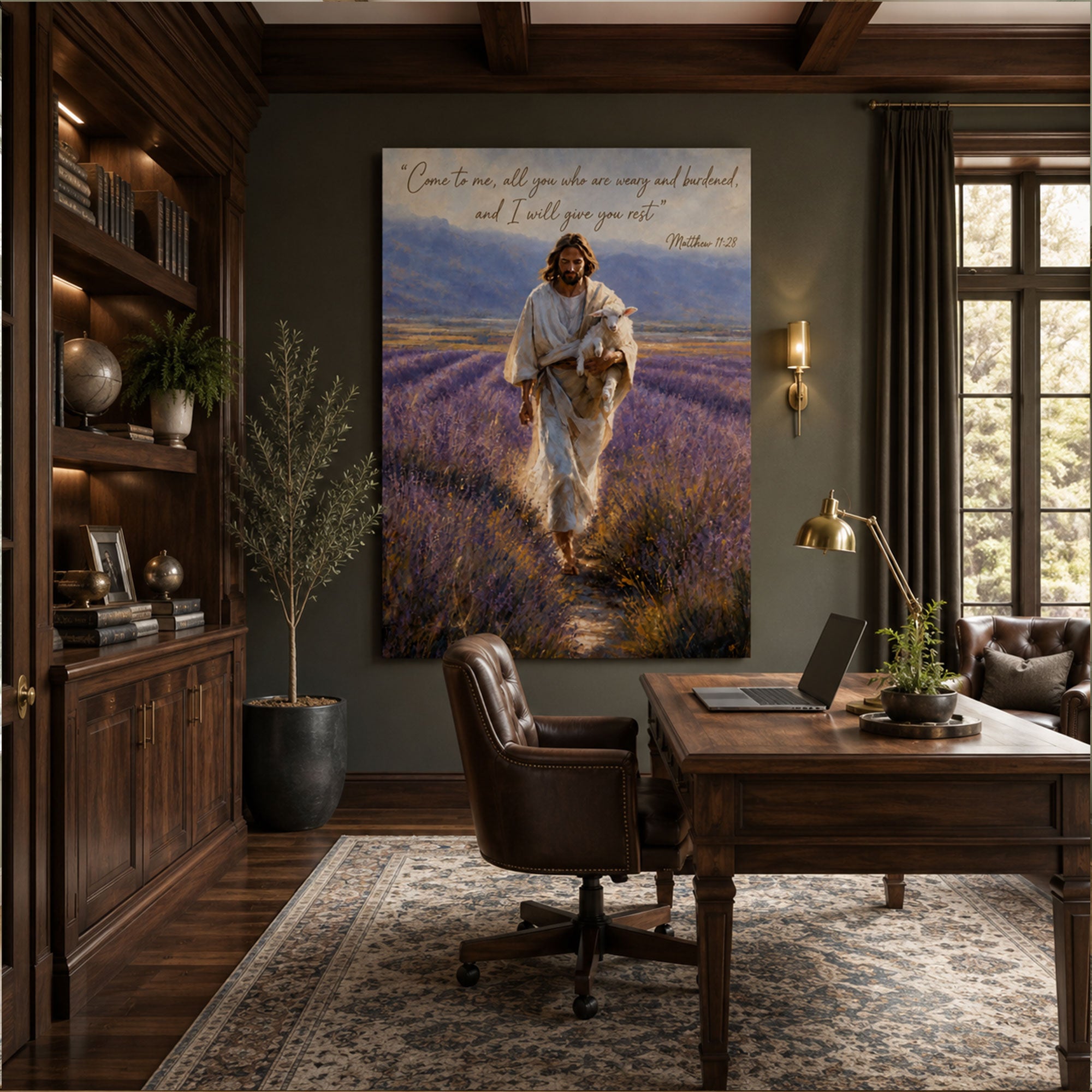 Come to Me All Who Are Weary Canvas Print, Jesus Carrying Lamb Christian Wall Art, Matthew 11 28 Faith Decor
