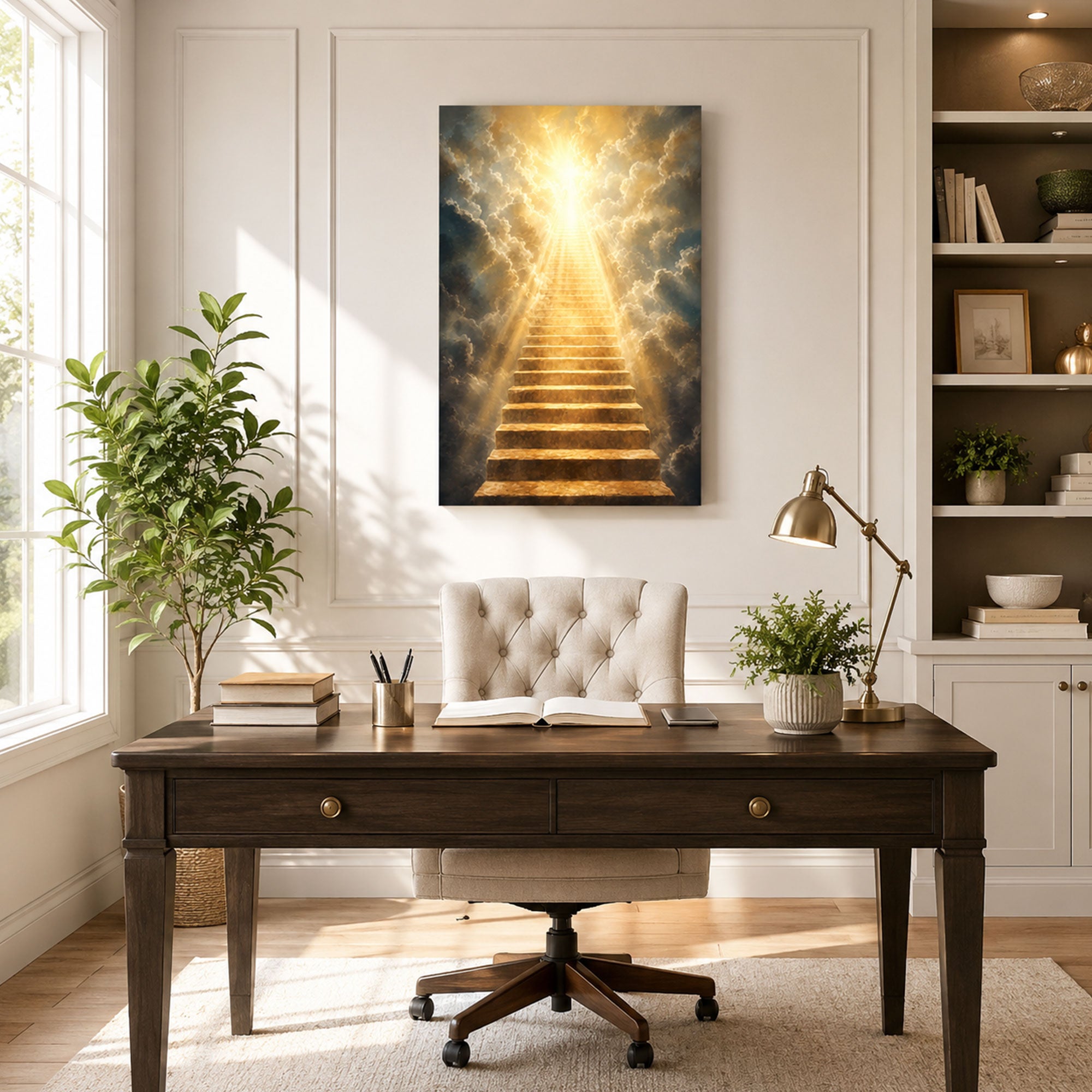 Golden Stairway to Heaven Canvas Print, Christian Home Decor