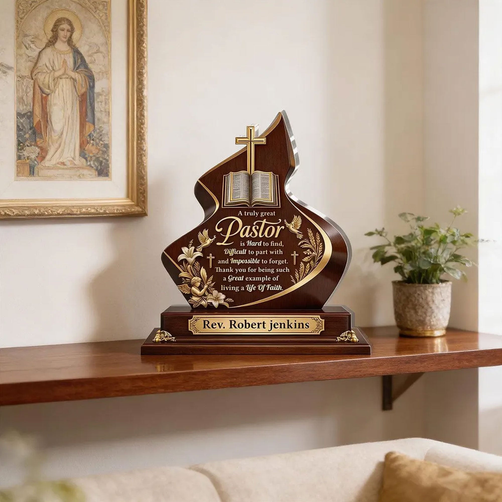 Personalized Pastor Appreciation Acrylic Desk Plaque, A Truly Great Pastor Is Hard to Find Christian Gift