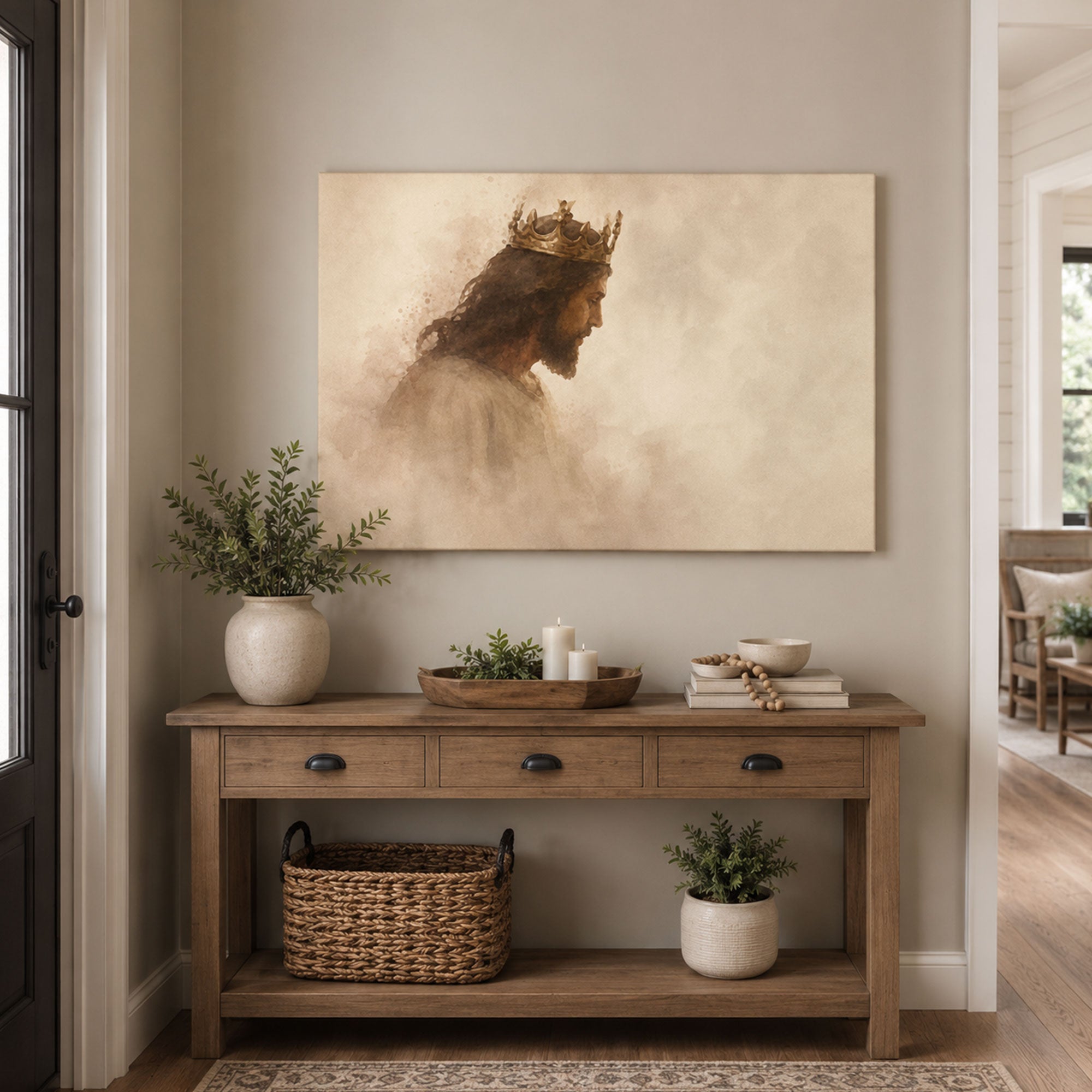 Christ the King Canvas Print, Sepia Jesus Portrait Christian Wall Art, Faith Home Decor Gift