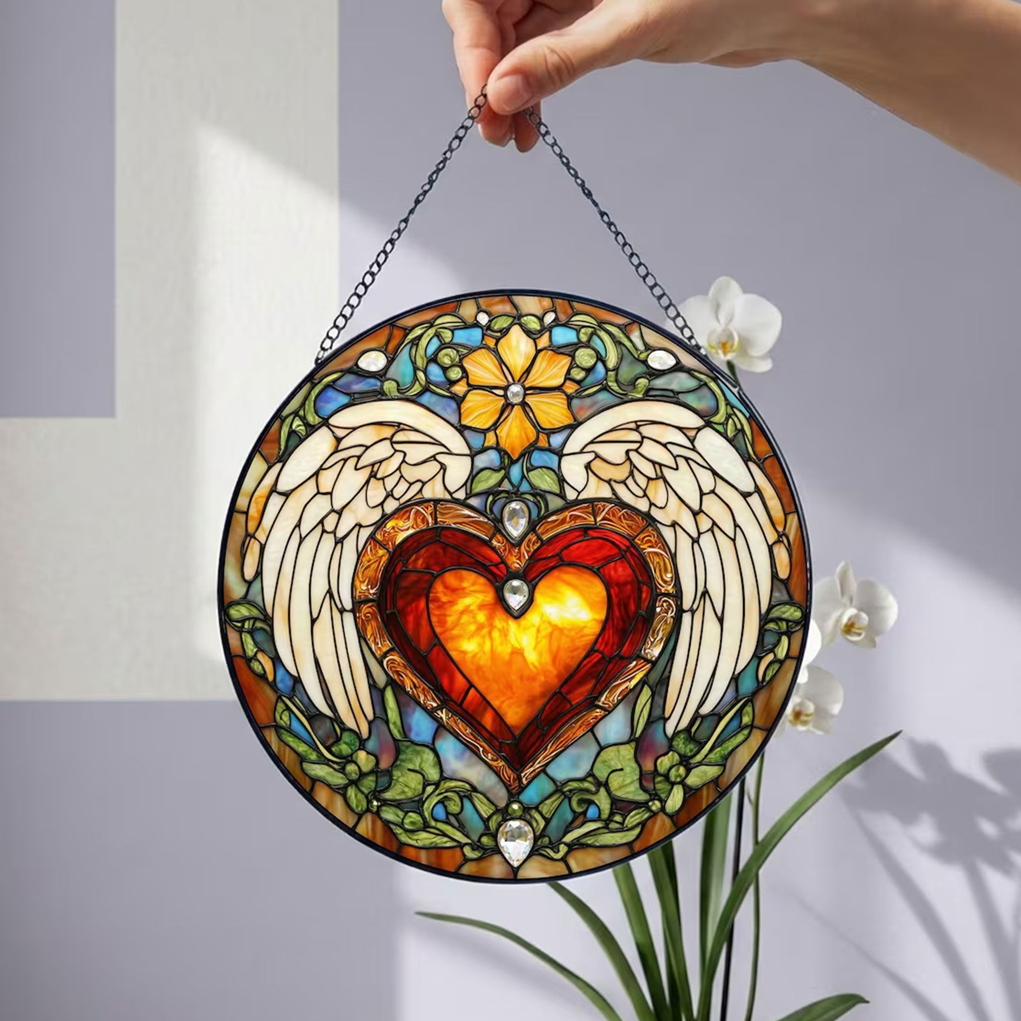 Sacred Heart of Jesus Suncatcher, Catholic Window Hanging, Christian Faith Decor Gift