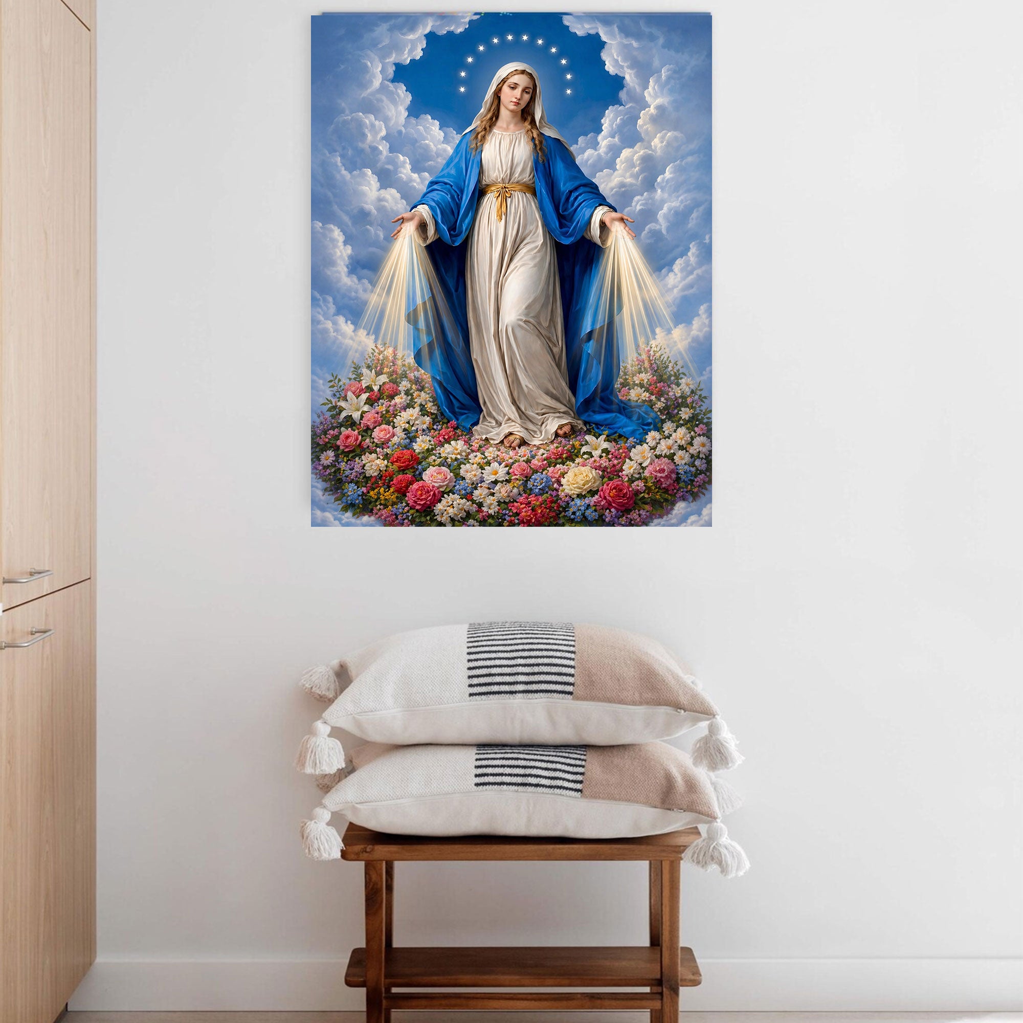 Our Lady of Grace Canvas Print, Virgin Mary with Radiant Light, Catholic Wall Art, Blessed Mother Devotional Decor