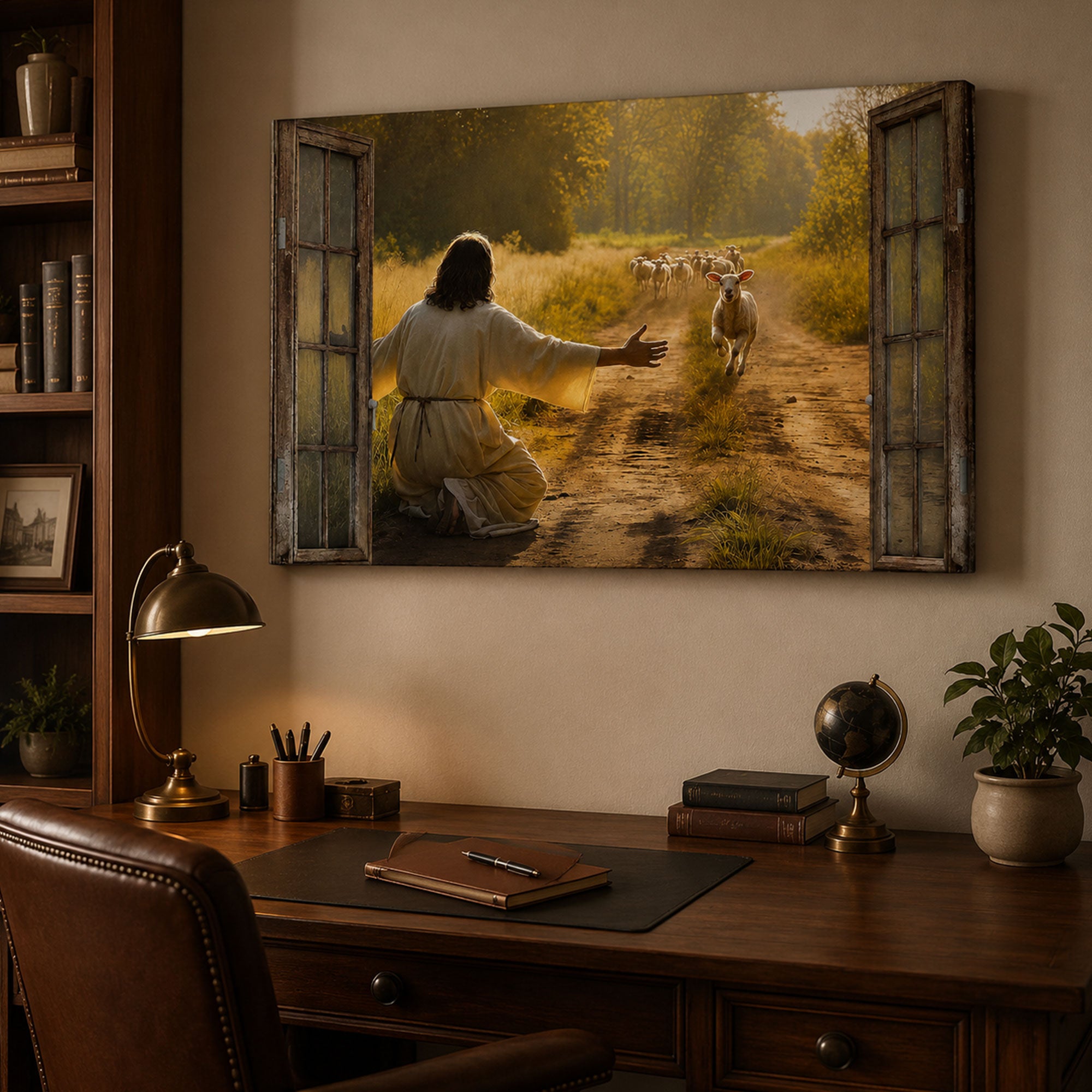 Good Shepherd Lost Sheep Canvas Print, Jesus Welcoming Lamb Christian Wall Art, Faith Home Decor