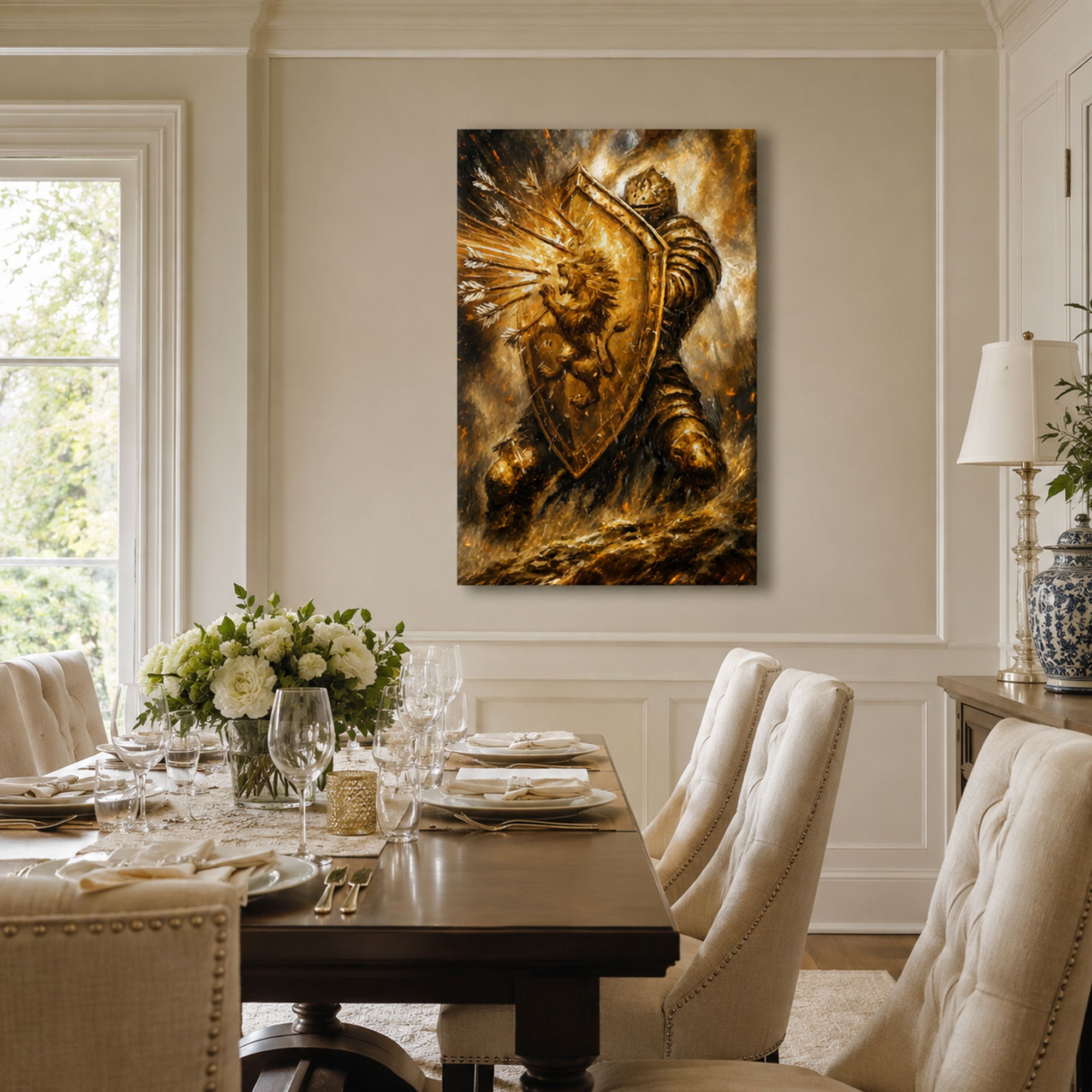Armor of God Lion Warrior Canvas Print, Christian Home Decor